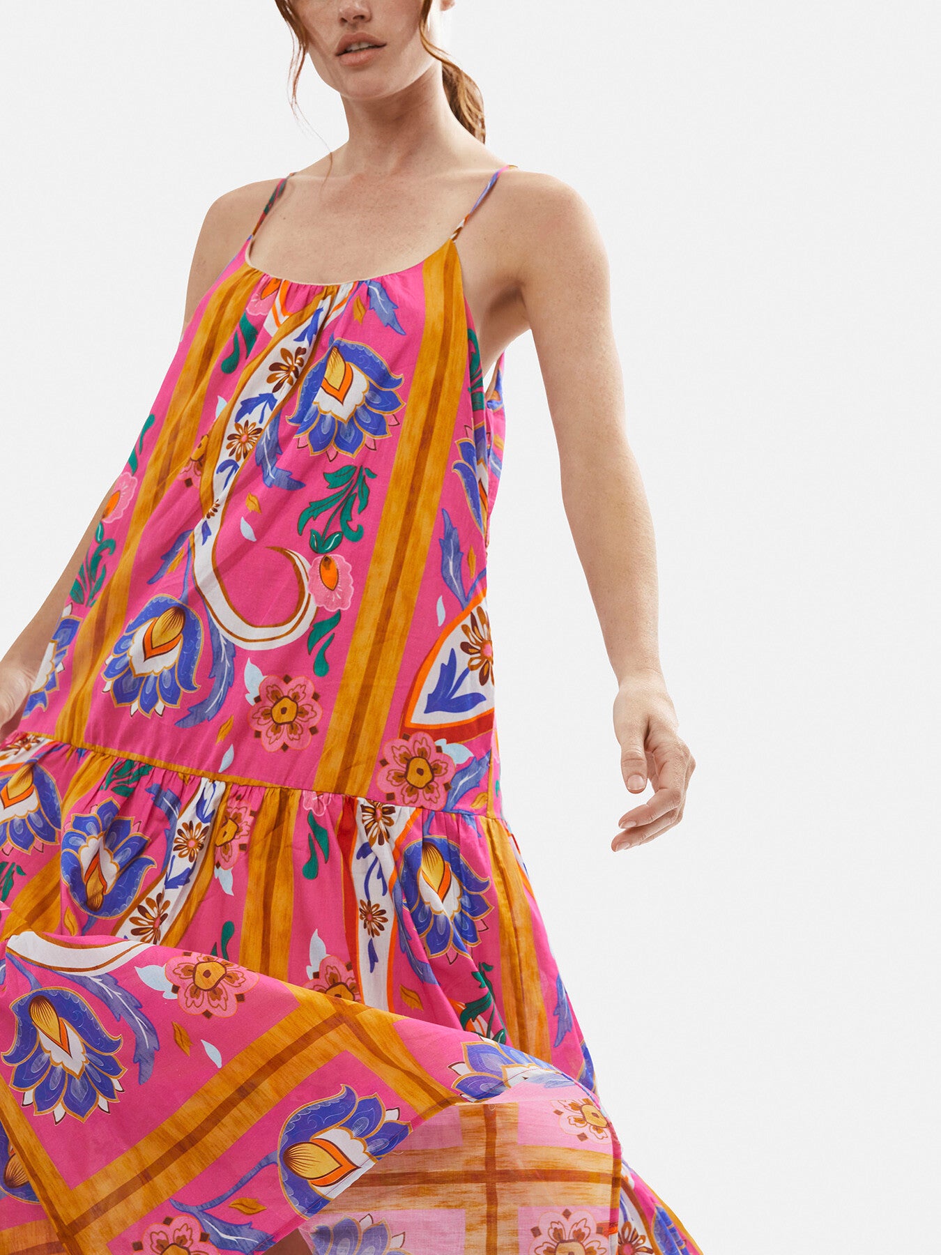 Strappy Tiered Printed Midi Dress