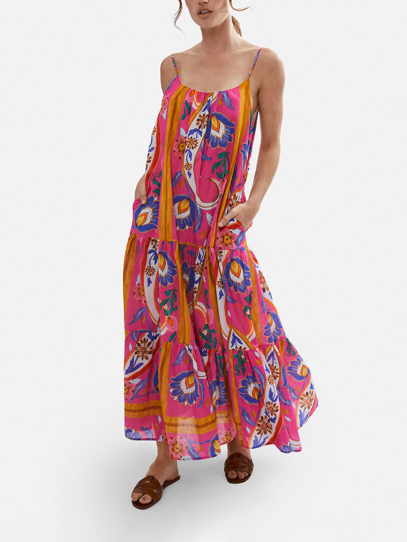 Strappy Tiered Printed Midi Dress