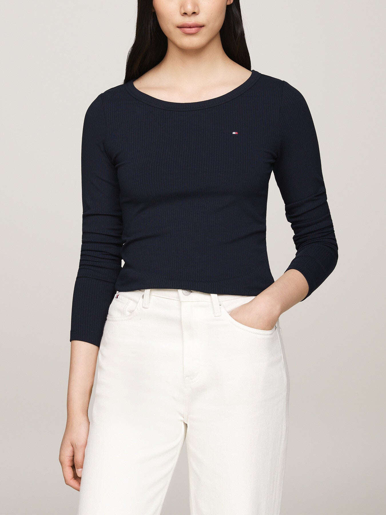 Boat Neck Slim Long Sleeve T-Shirt