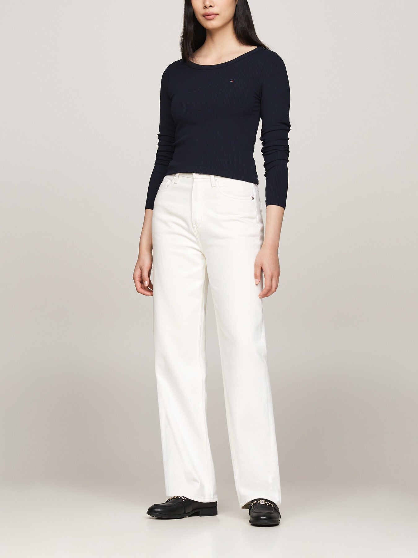 Boat Neck Slim Long Sleeve T-Shirt