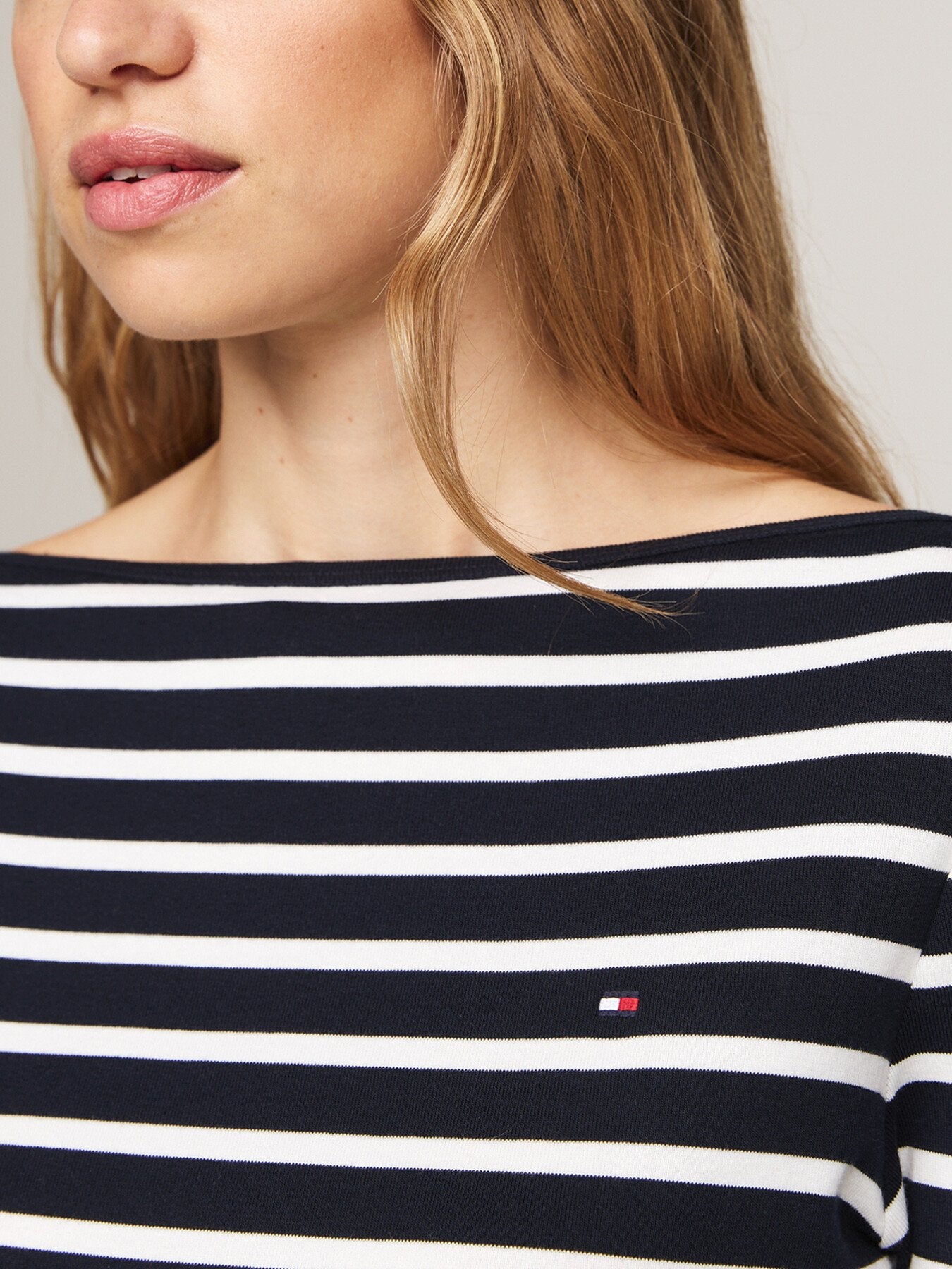 Boat Neck Slim T-Shirt Stripe