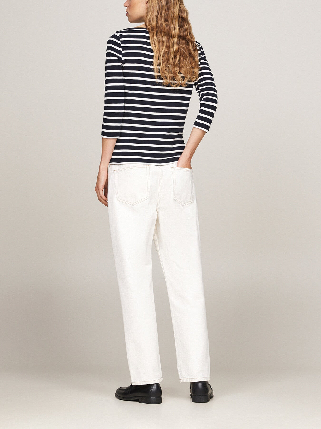 Boat Neck Slim T-Shirt Stripe