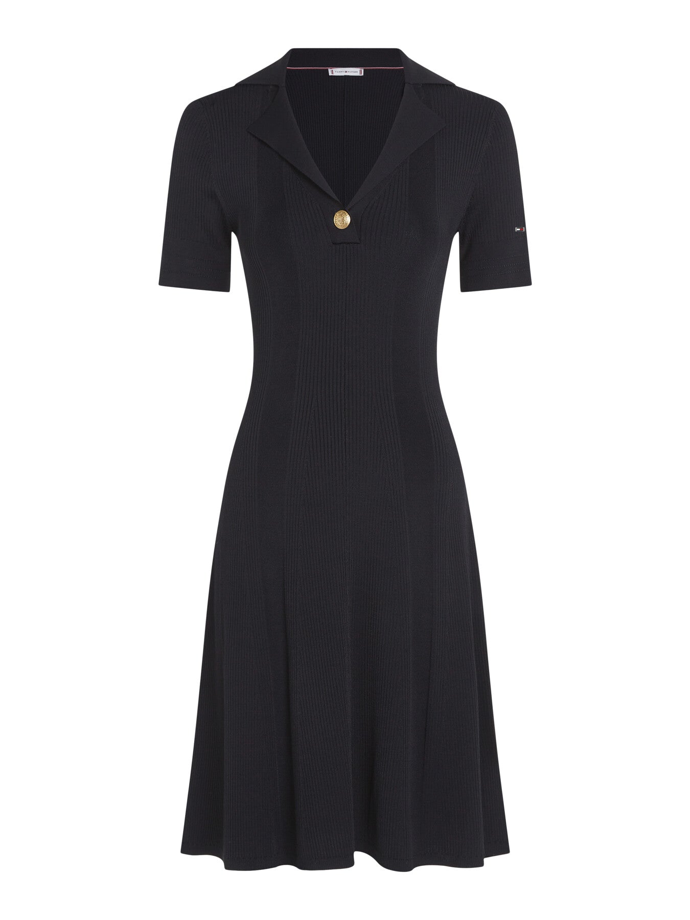 Ribbed Polo Fit And Flare Sweater Dress