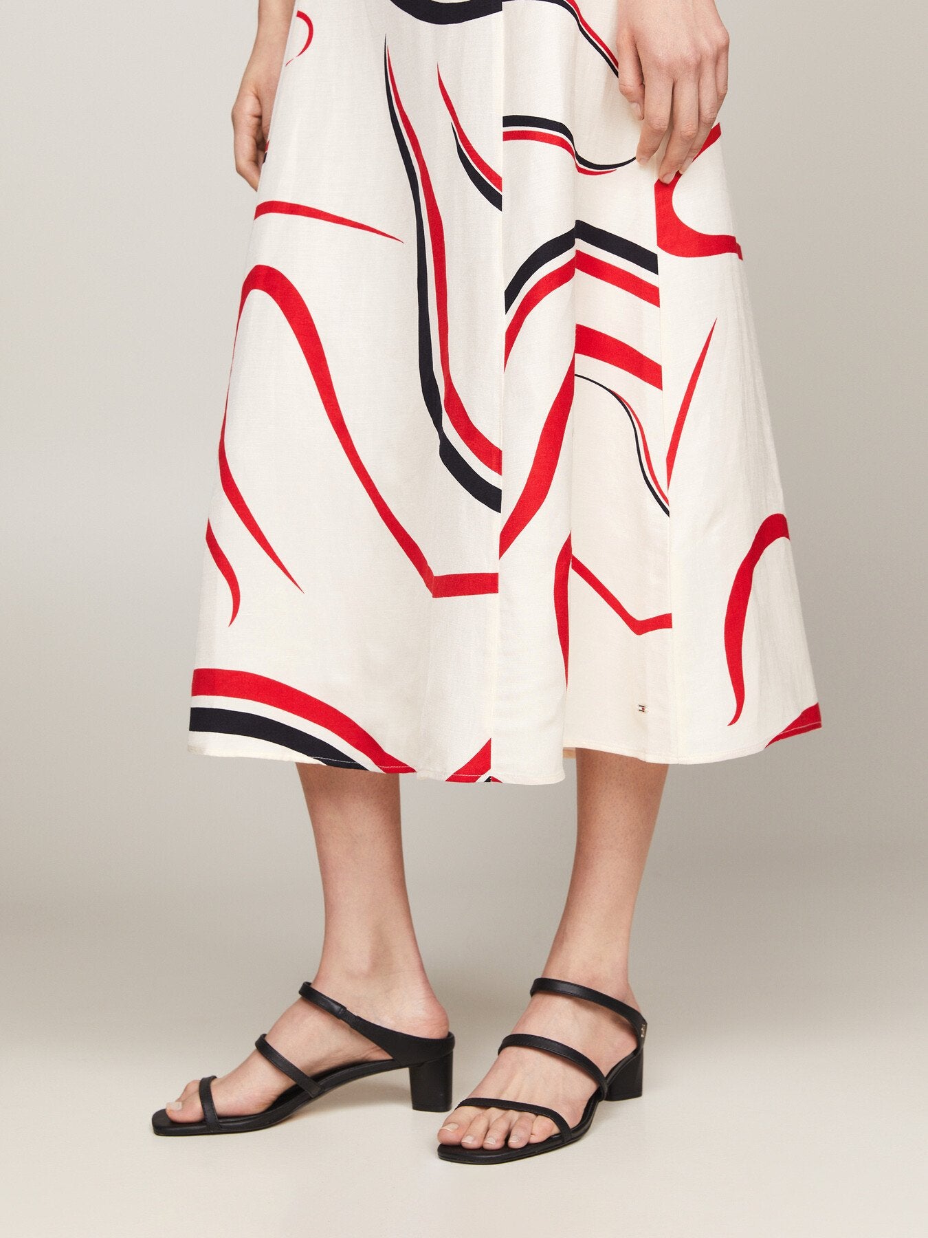 Ribbon Print Fit And Flare Midi Dress