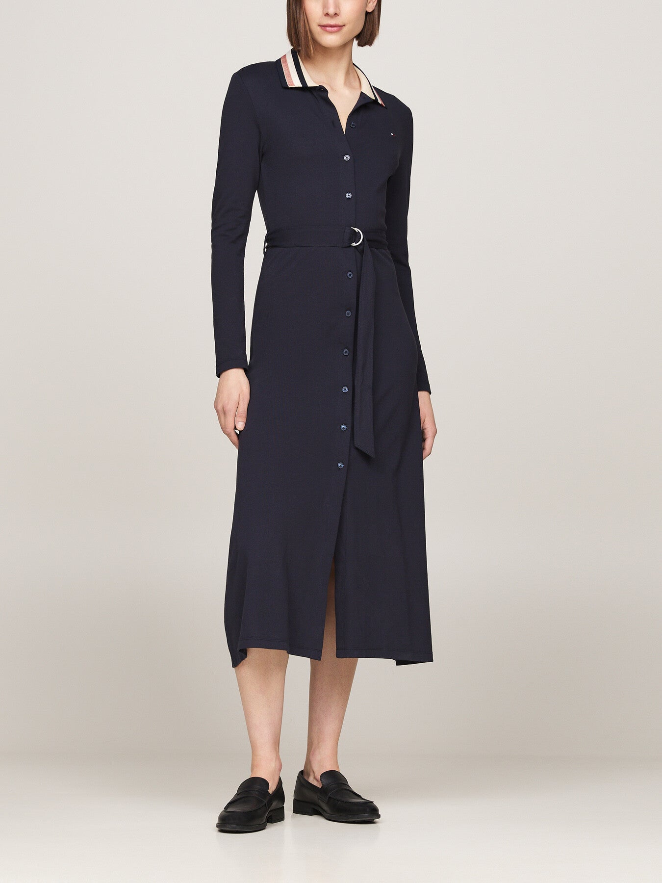 Belted Maxi Slim Polo Dress