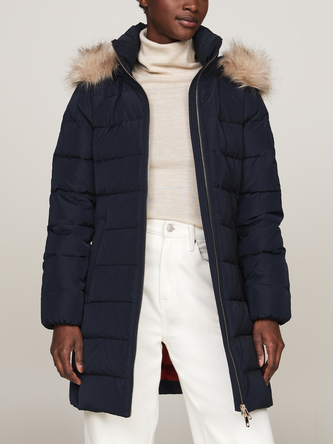 Down Fur-Trim Hooded Coat