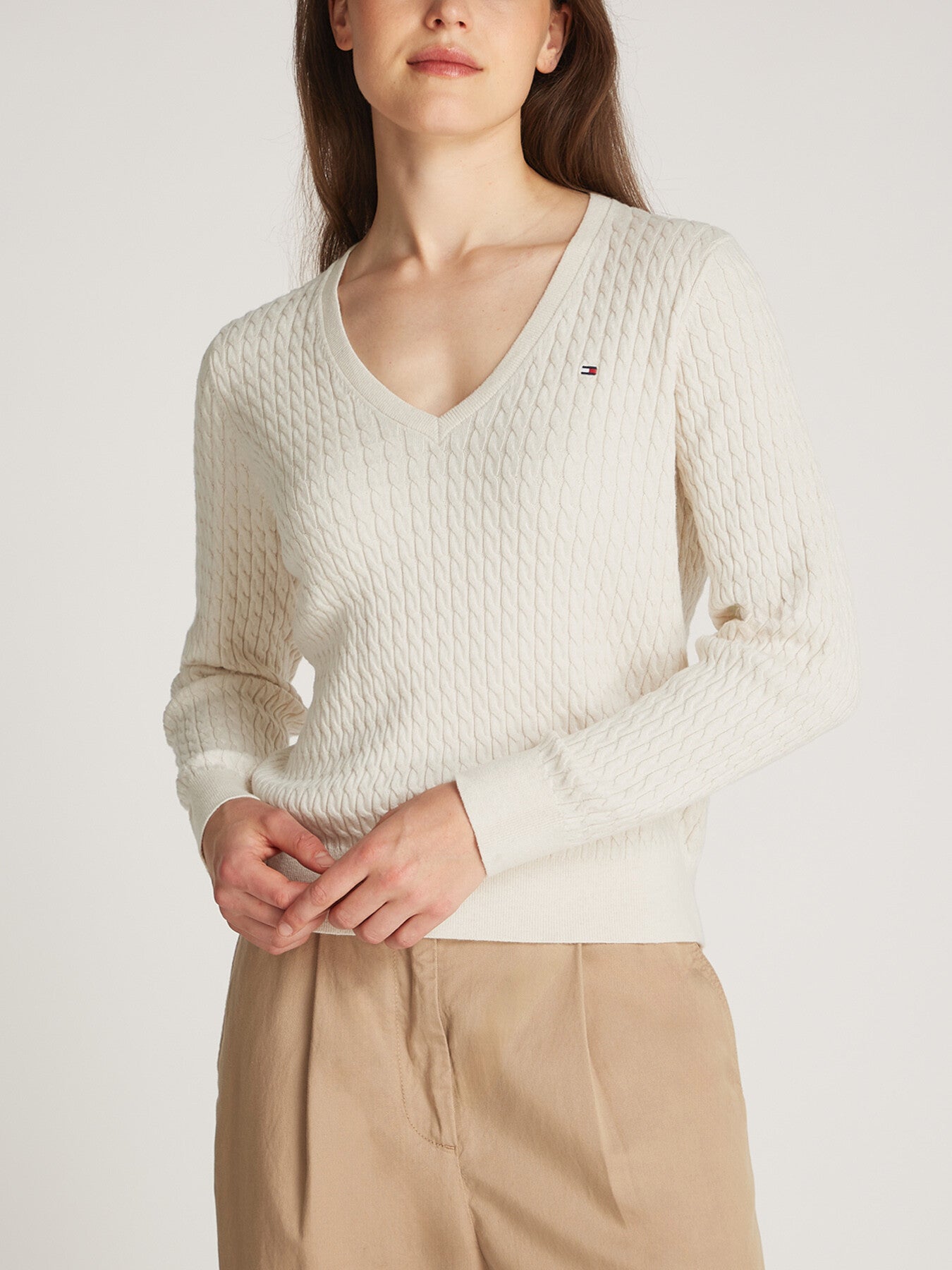 Cotton Cable V-Neck Sweater