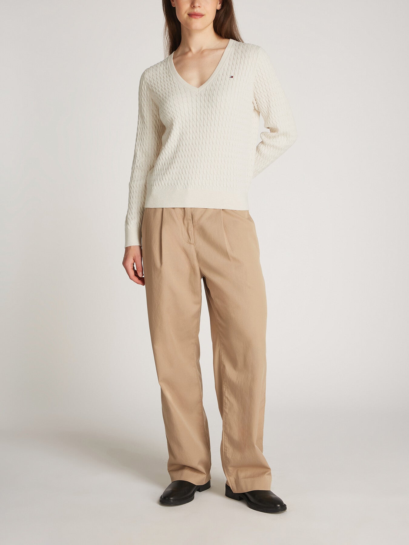 Cotton Cable V-Neck Sweater