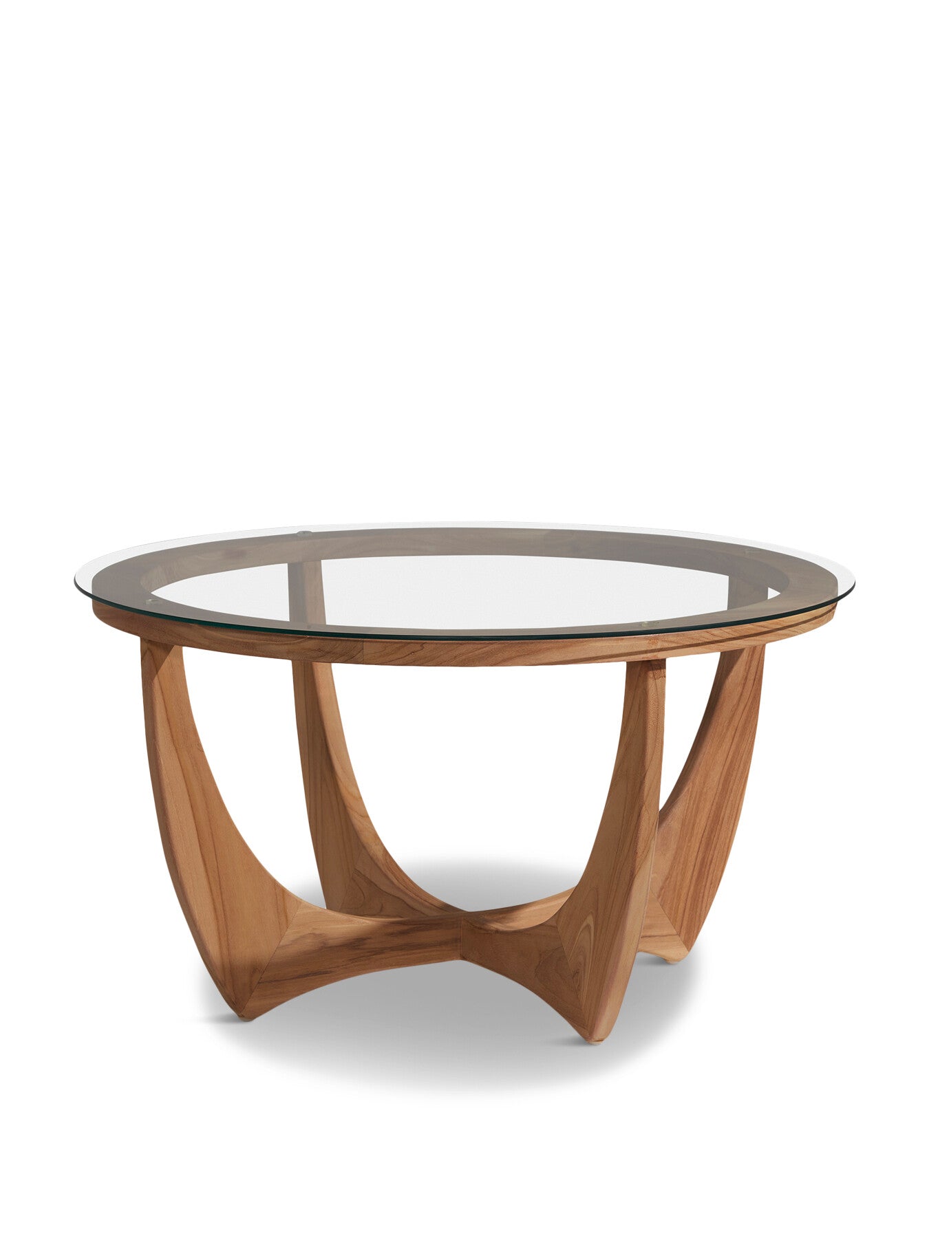 Yves Round Teak Wood and Glass Coffee Table