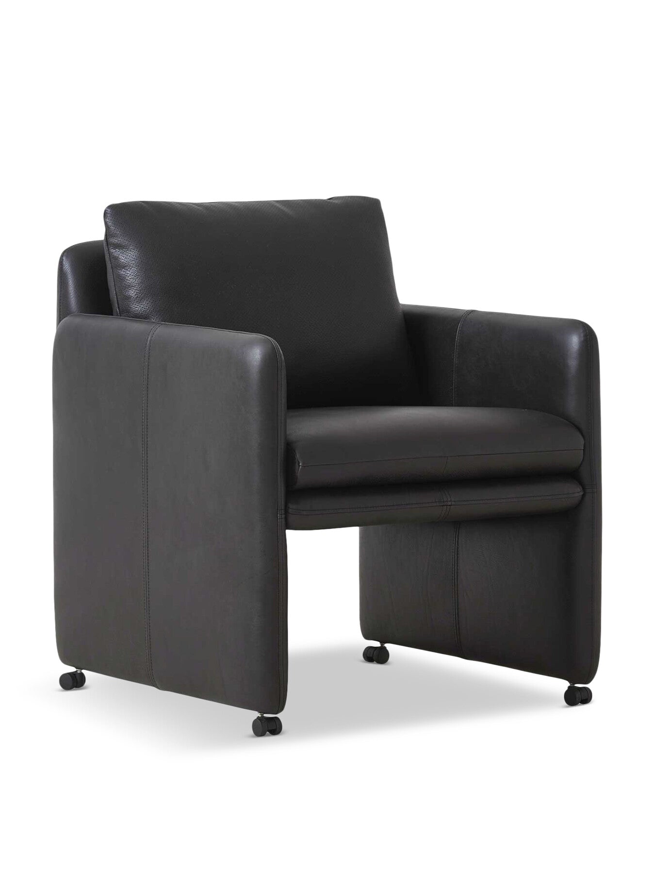Casca Dark Leather Armchair On Wheels