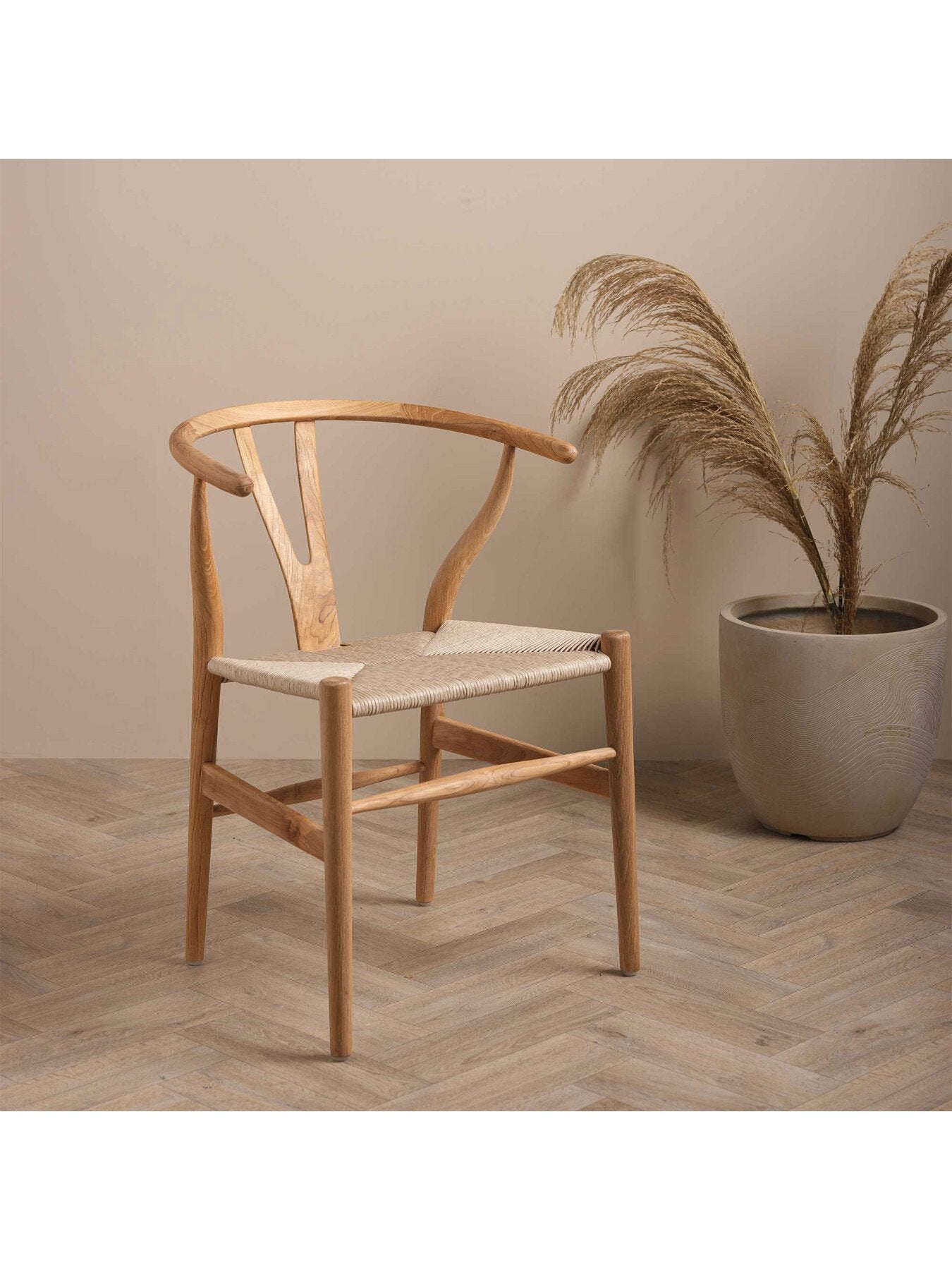 Grenada Curved Light Teak Wood Open Back Dining Chai