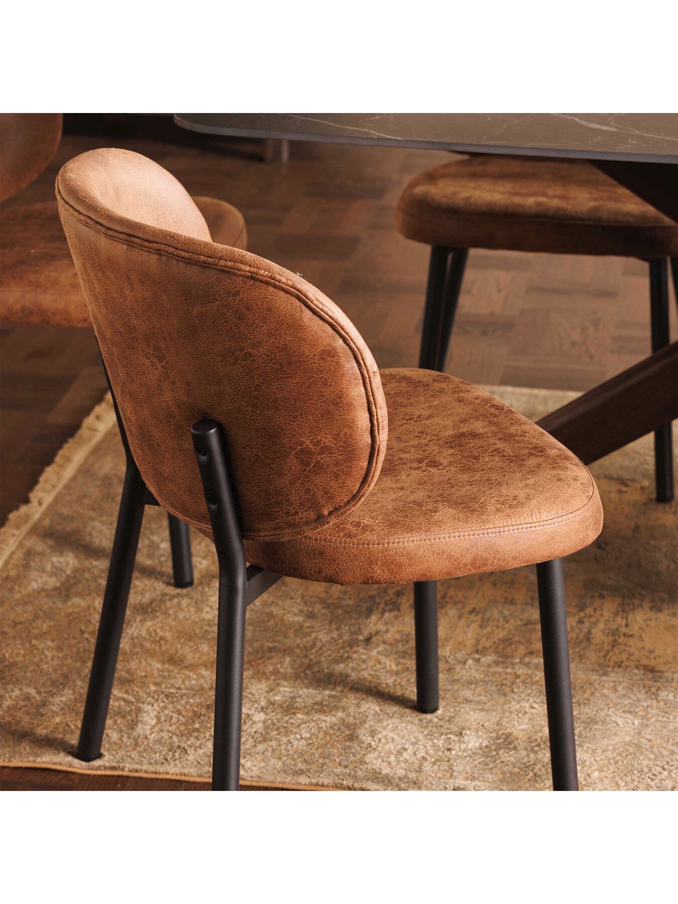 Elodie Tan Curved Fabric Dining Chair