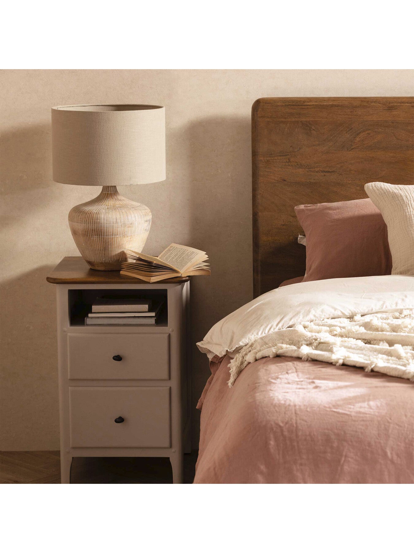 Mara Mango Wood 2 Drawer Bedside With Open Shelf Unit
