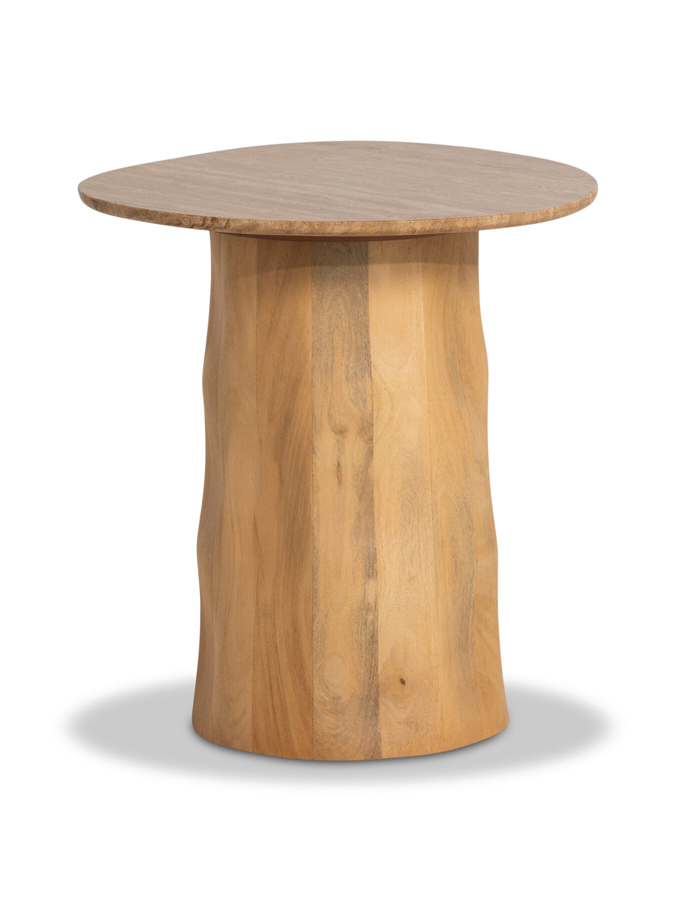 Rodin Neutral Mango Wood and Travertine Side Table, 45