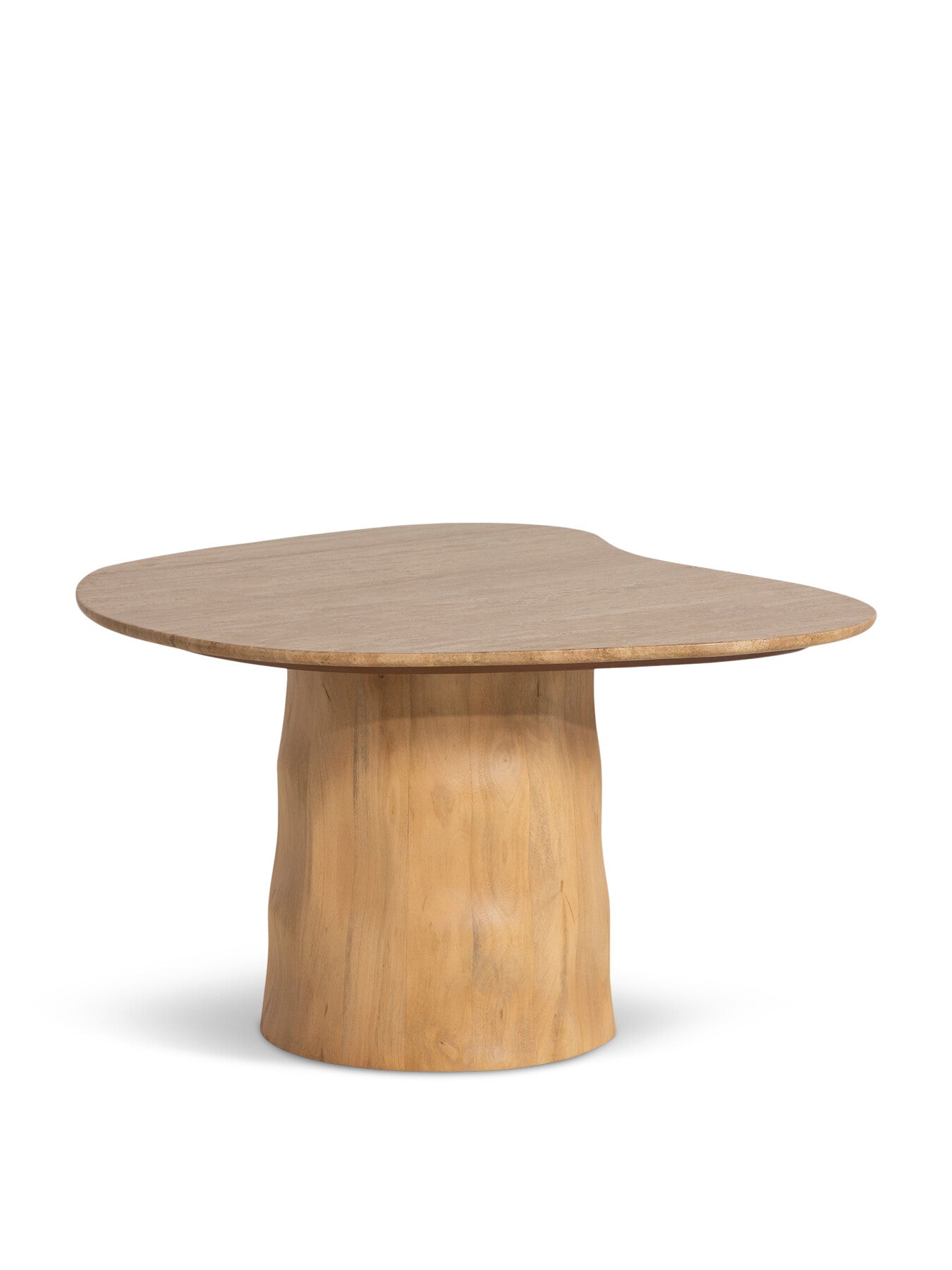 Rodin Neutral Mango Wood and Travertine Side Table, 70