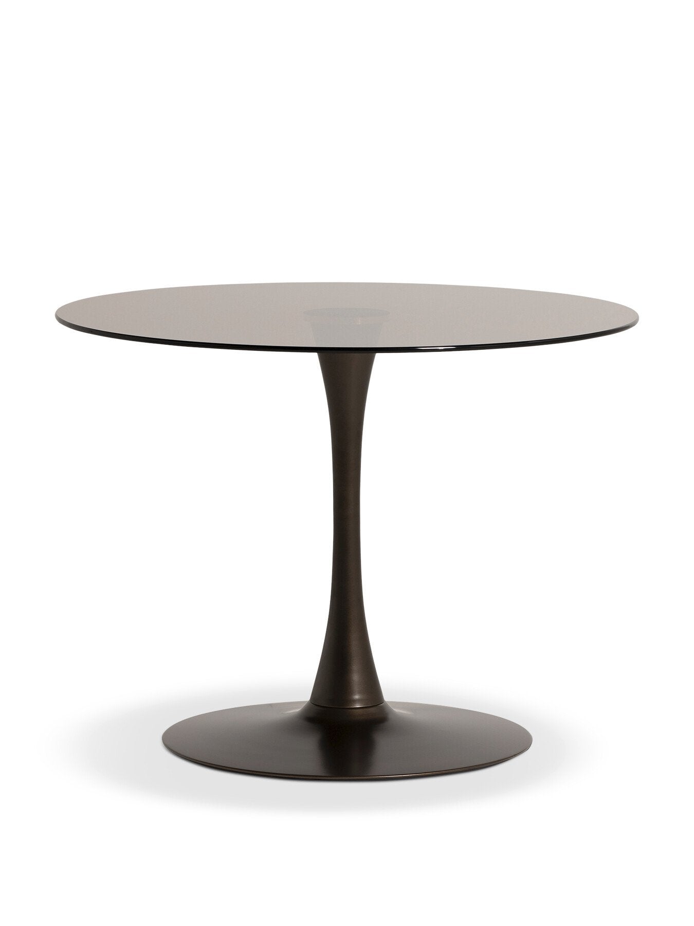 Rumi Round Smoked Tempered Glass and Bronze Metal Base