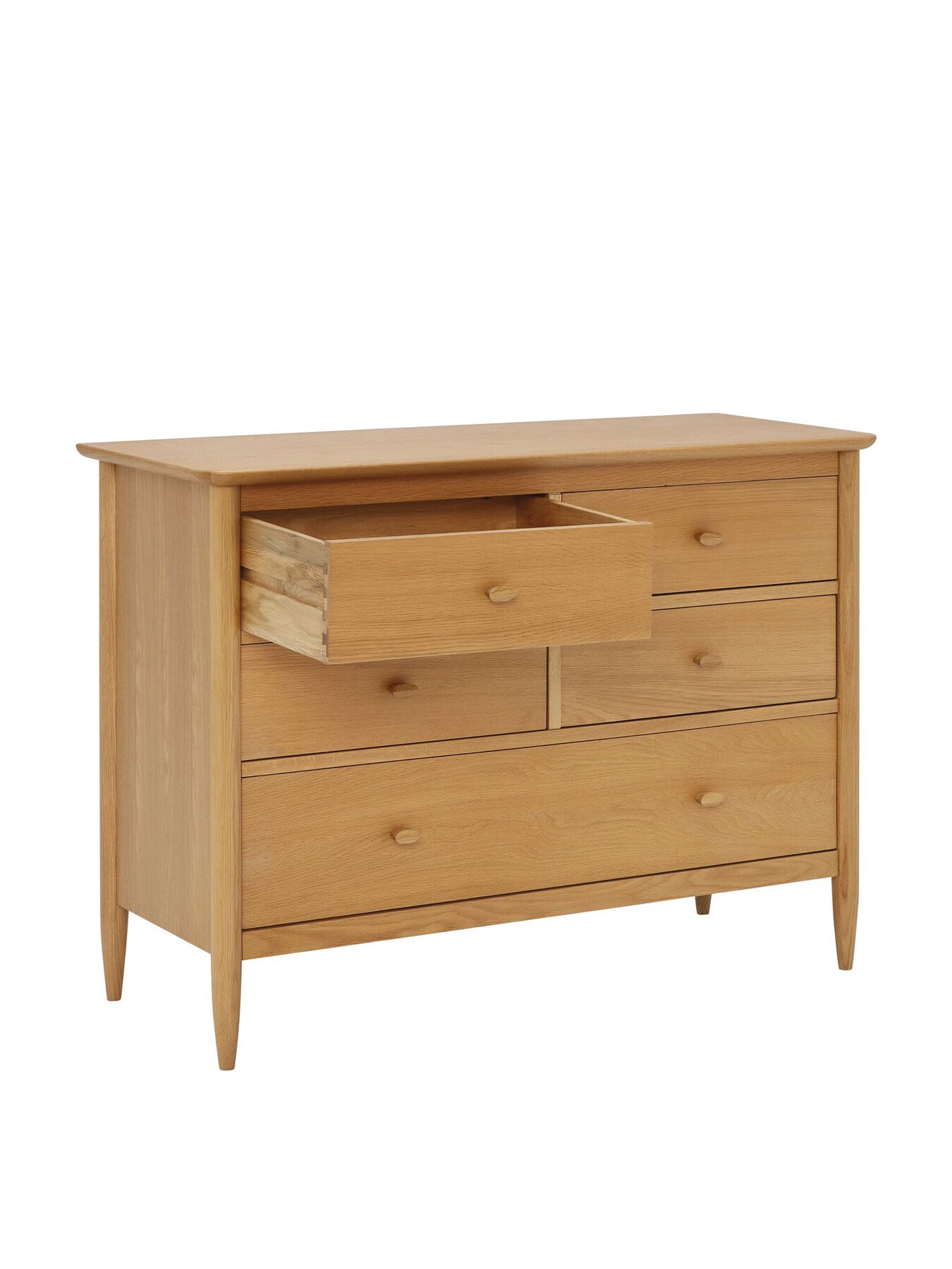 Neutral Teramo Oak Wood 5 Drawer Wide Chest