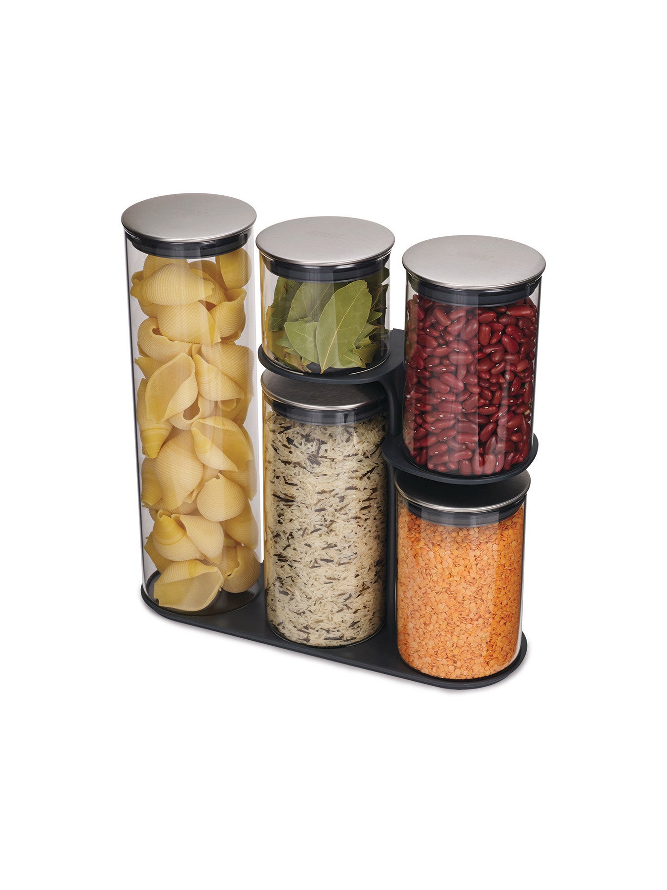 Podium Steel 5-piece Glass Storage Jar Set with Stand