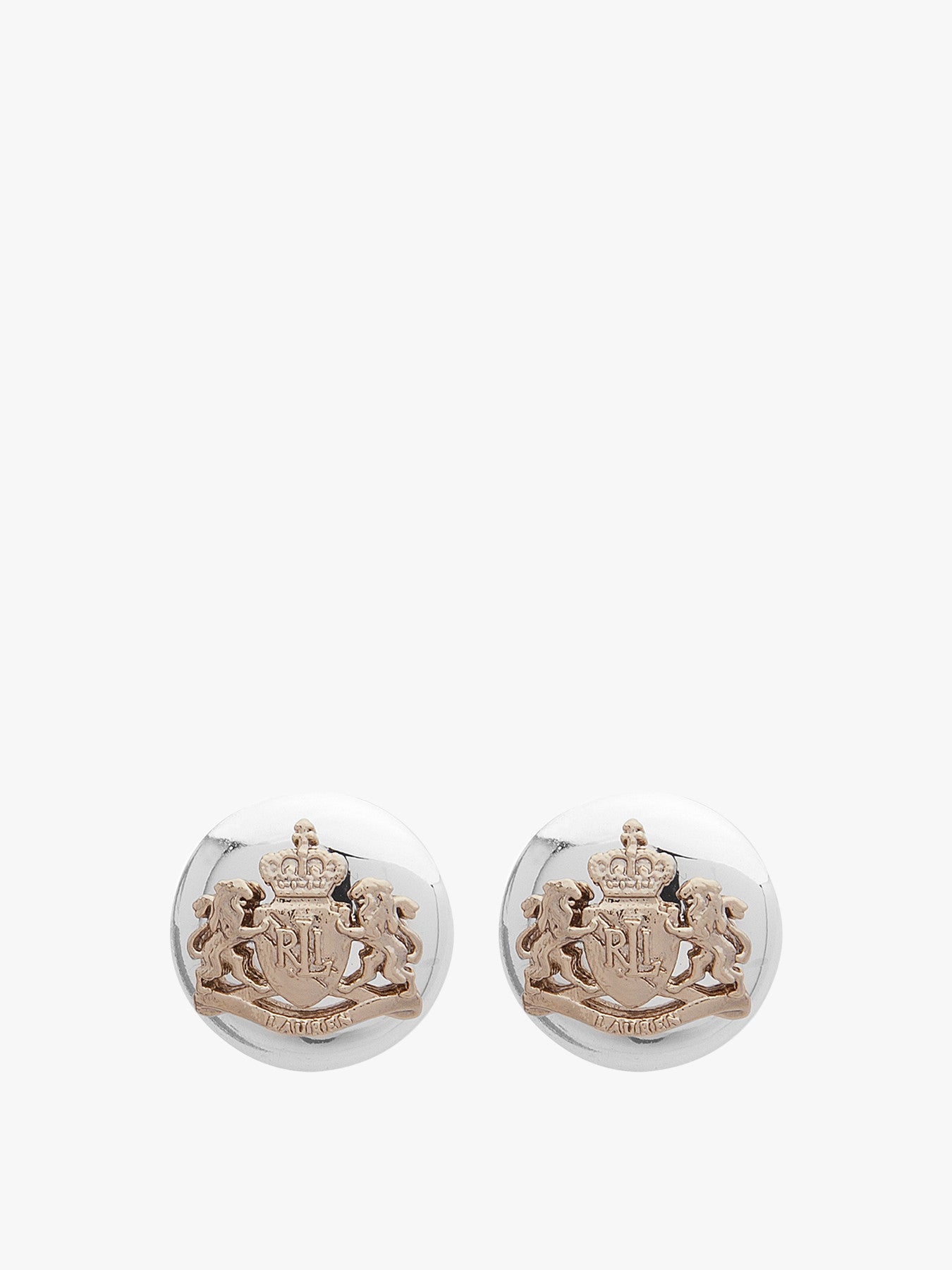 Two Tone Crested Button Earrings