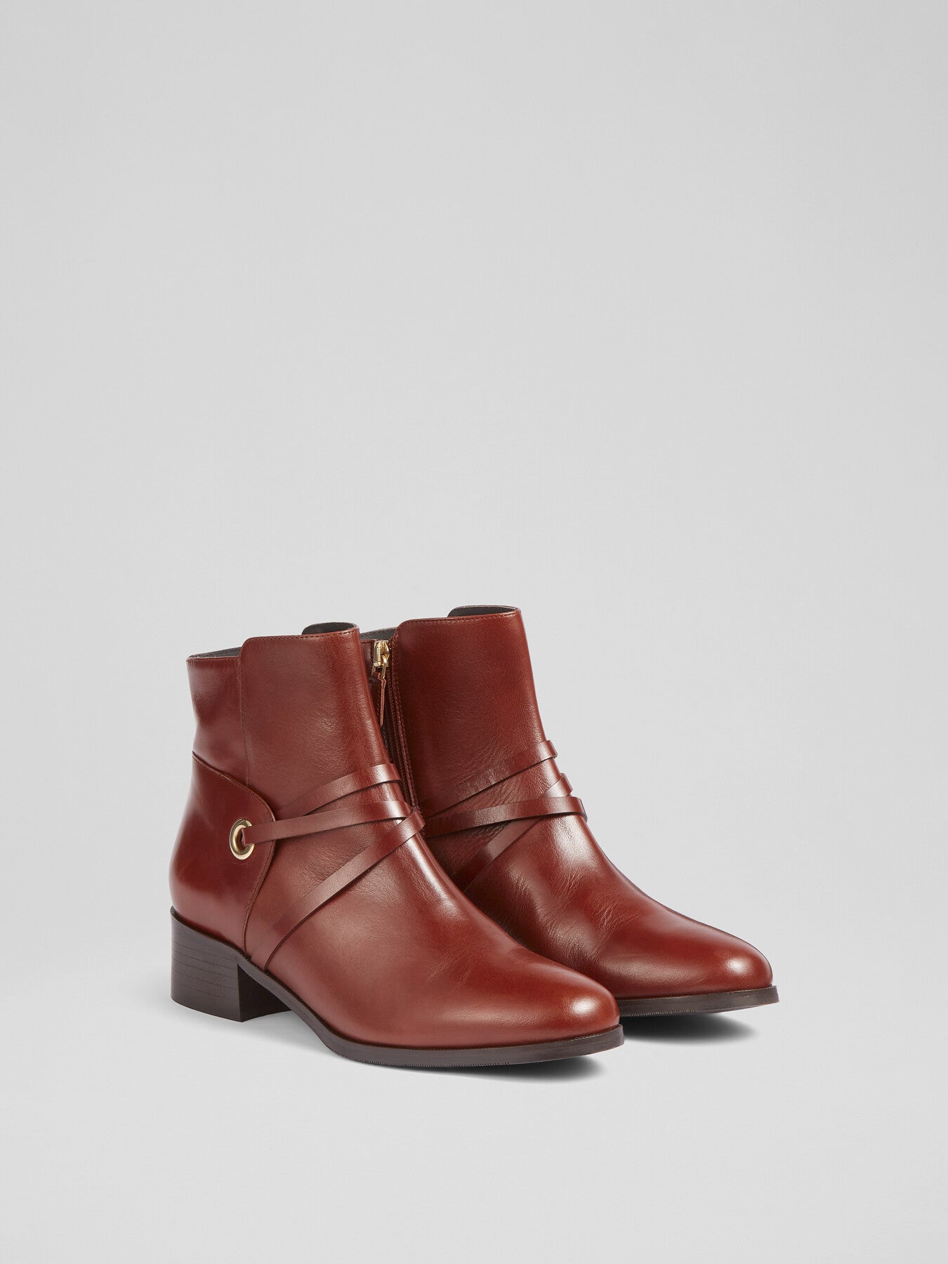 Alba Tan Leather Strap Detail Ankle Boots