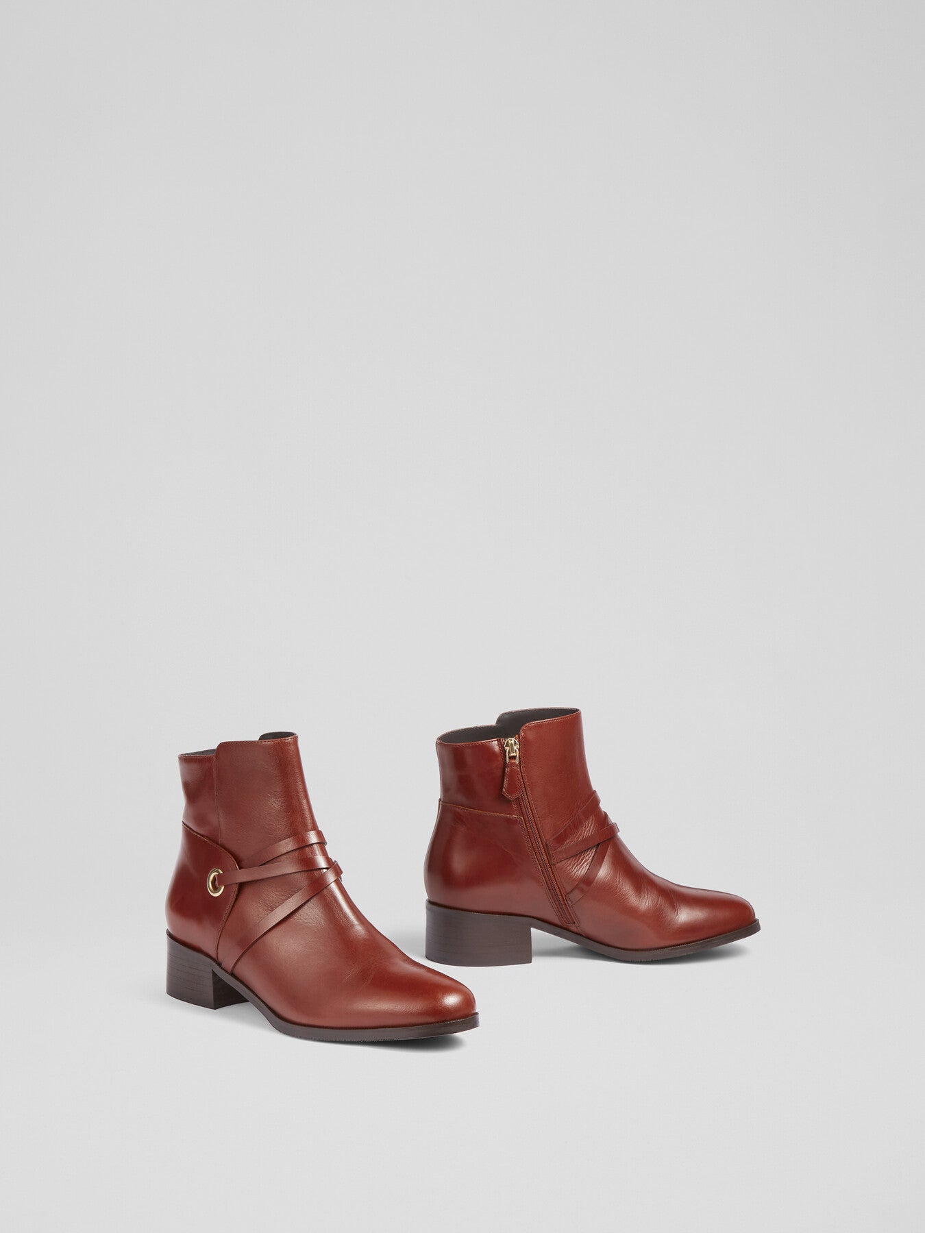 Alba Tan Leather Strap Detail Ankle Boots