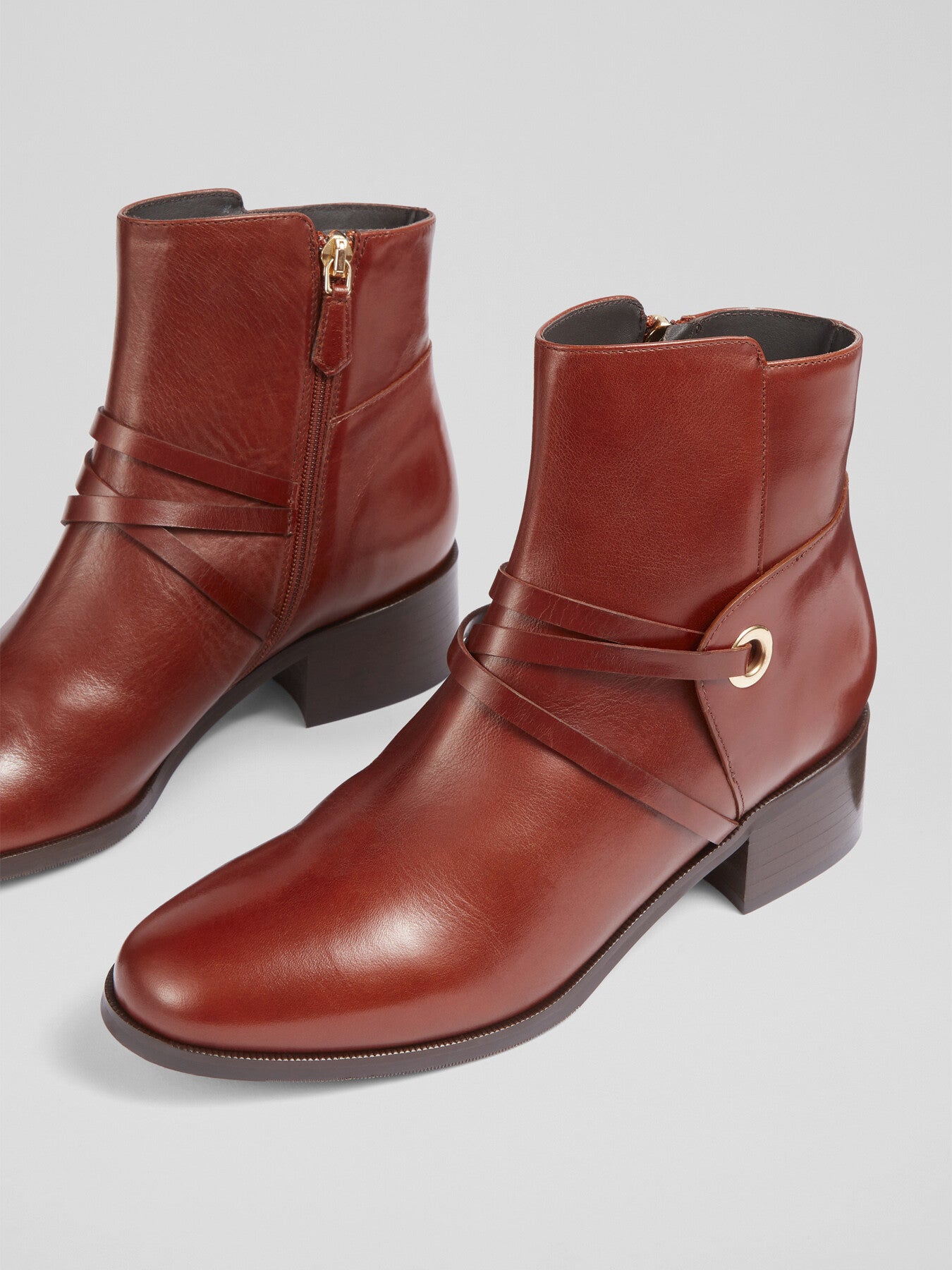 Alba Tan Leather Strap Detail Ankle Boots