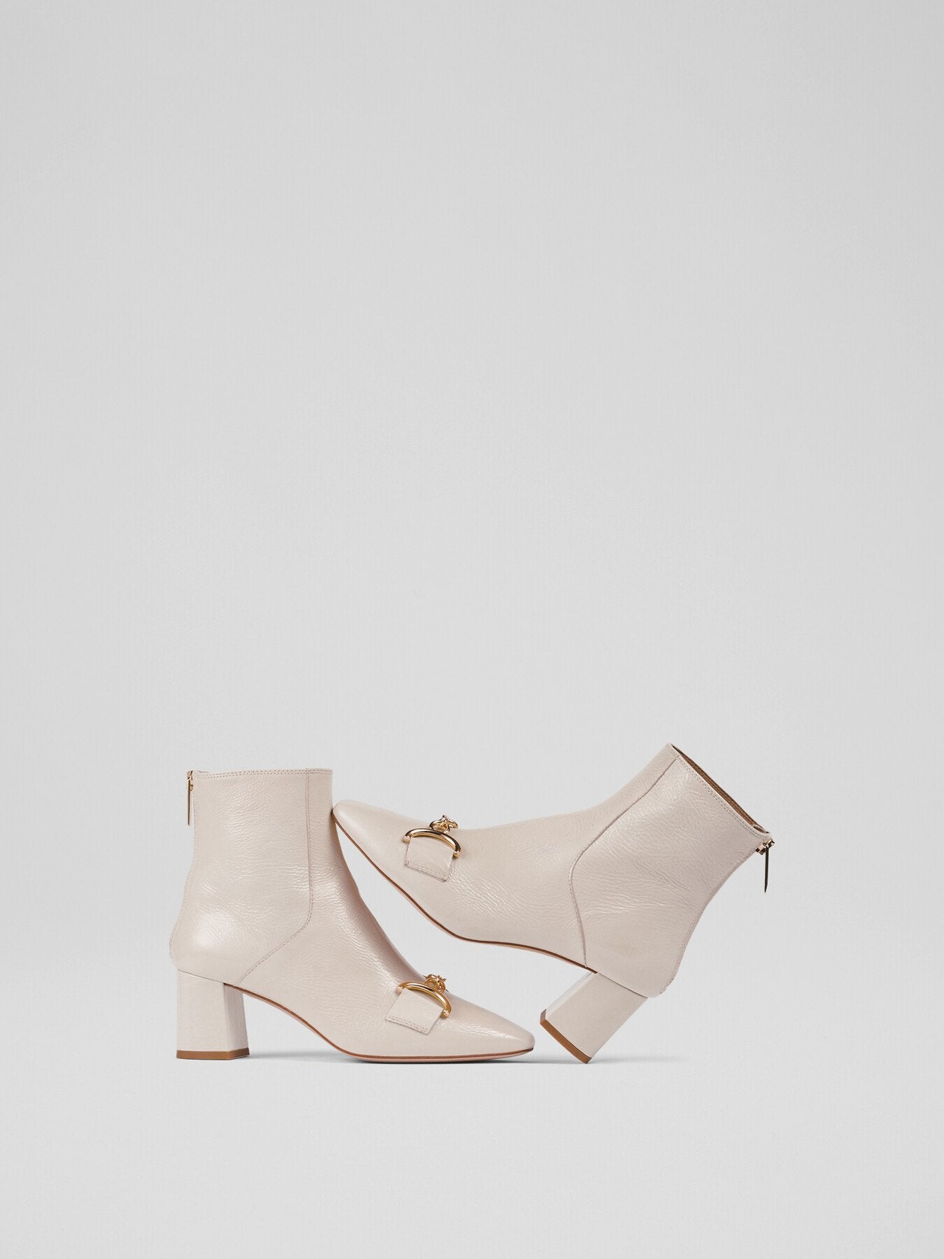 Nadina Ecru Crinkle Patent Ankle Boots