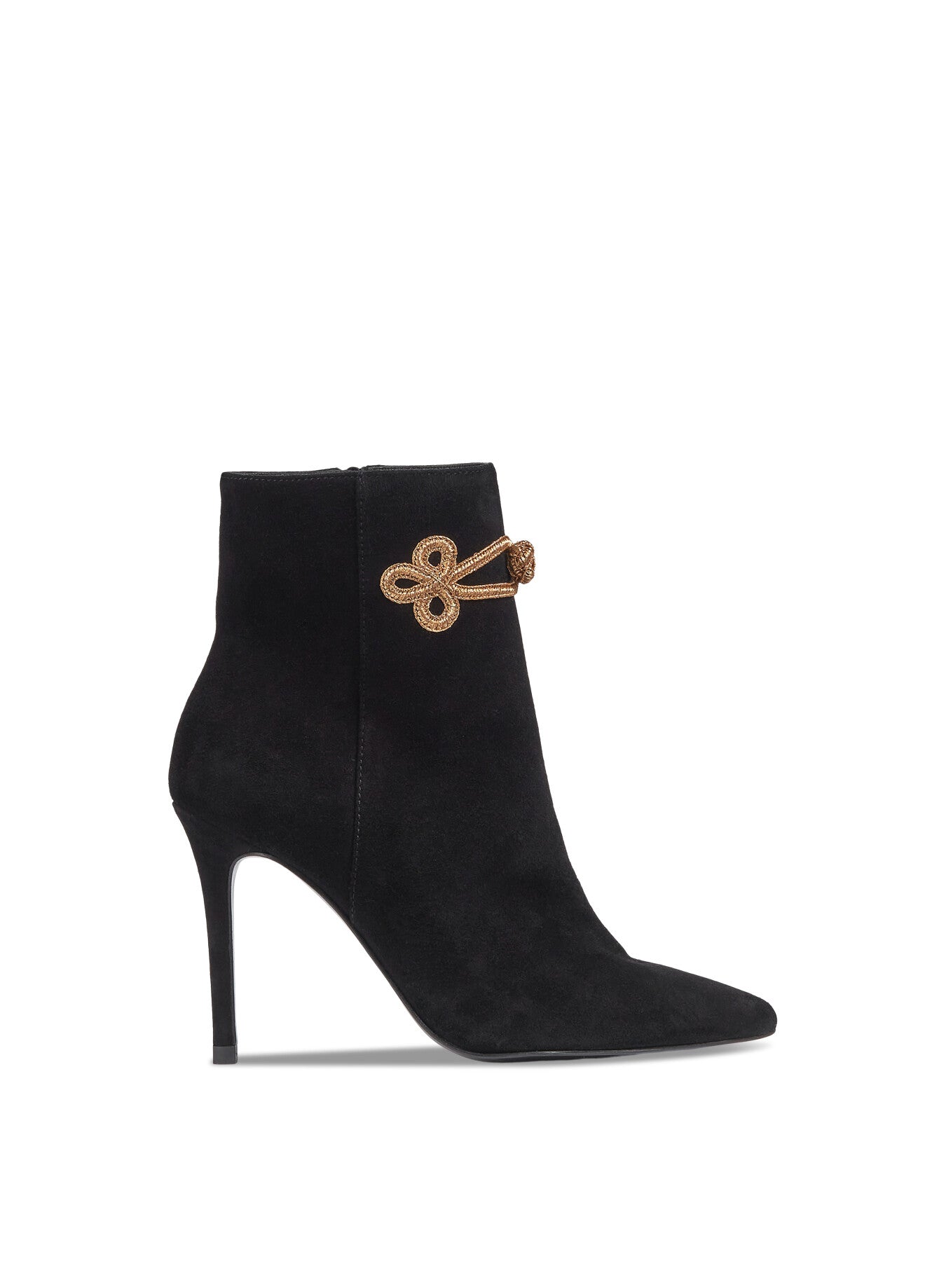 Delphine Suede And Gold Brocade Ankle Boots