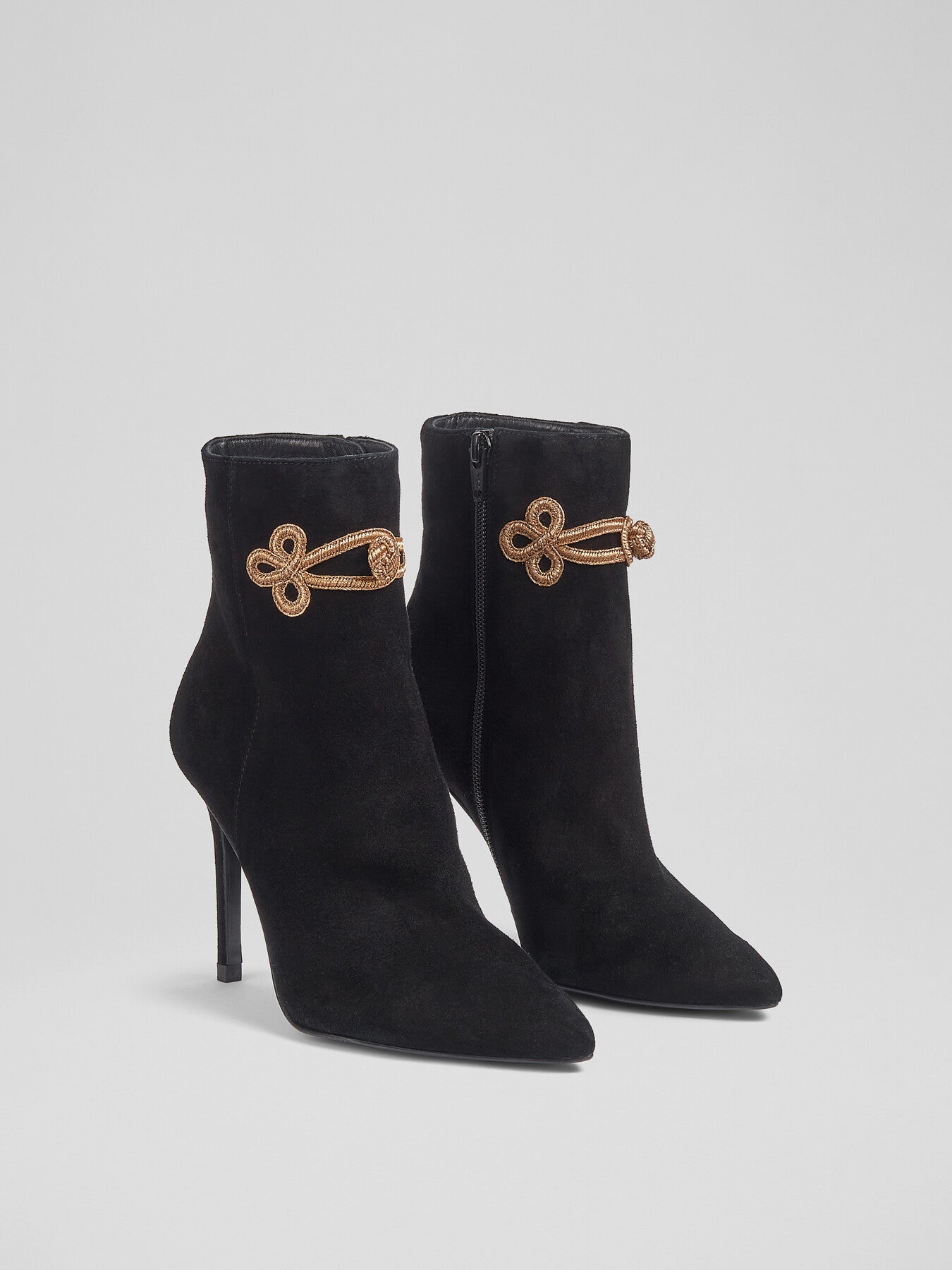 Delphine Suede And Gold Brocade Ankle Boots