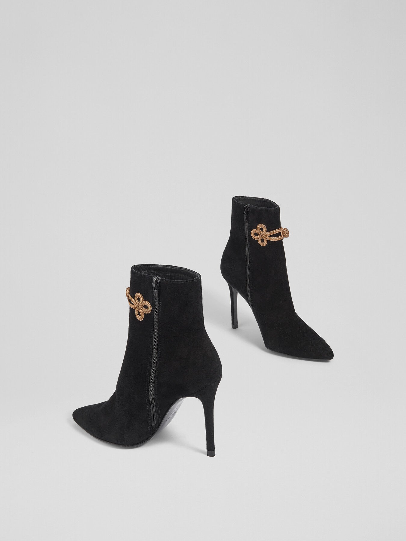 Delphine Suede And Gold Brocade Ankle Boots