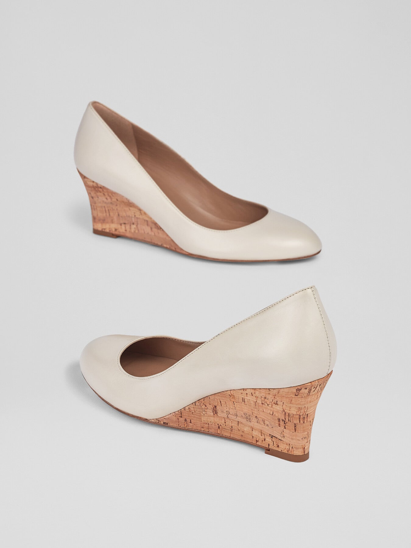 Eevi Ecru Leather Cork Wedges