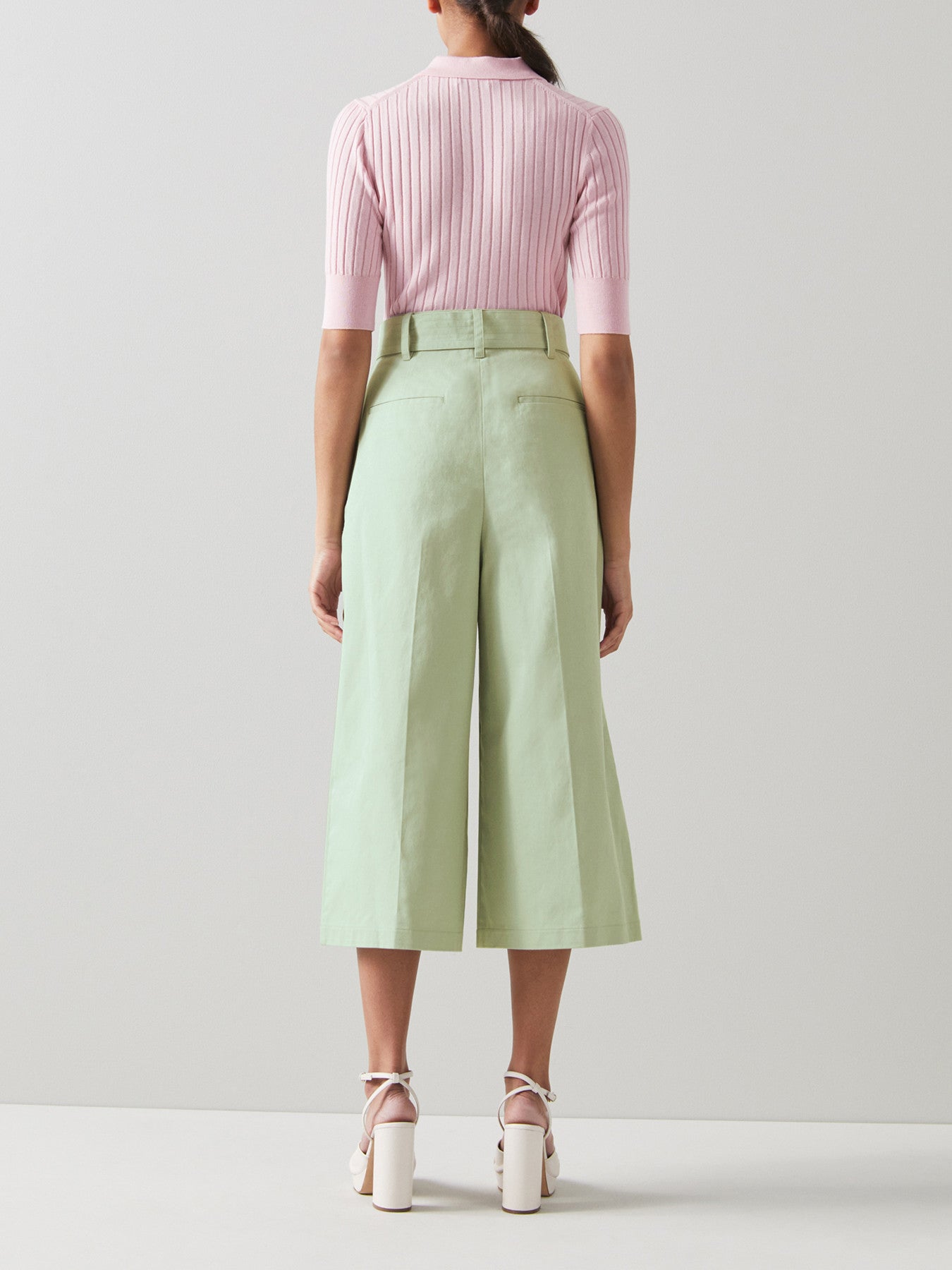 Lena Mint Cotton Wide Leg Cropped Trousers