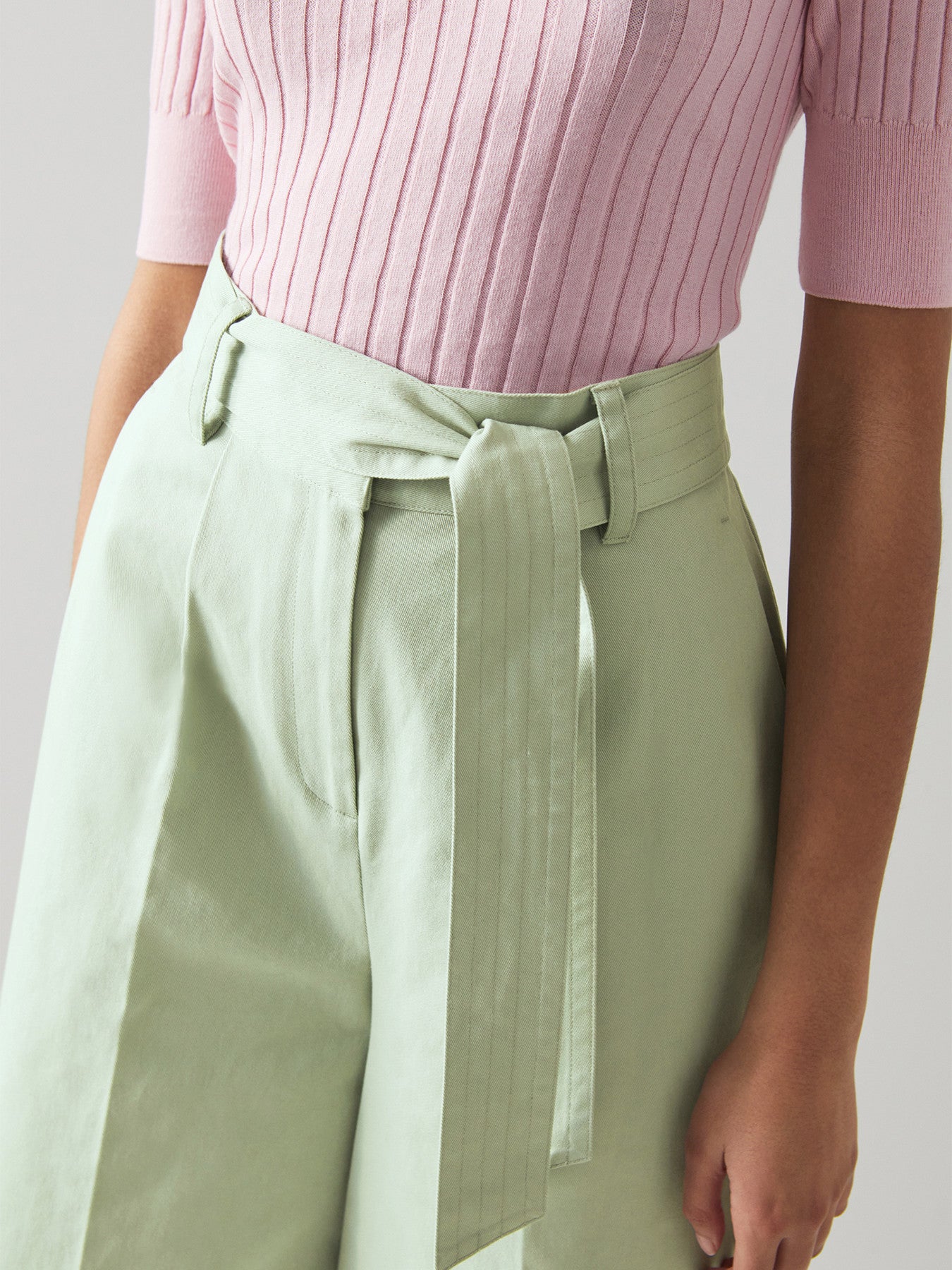 Lena Mint Cotton Wide Leg Cropped Trousers
