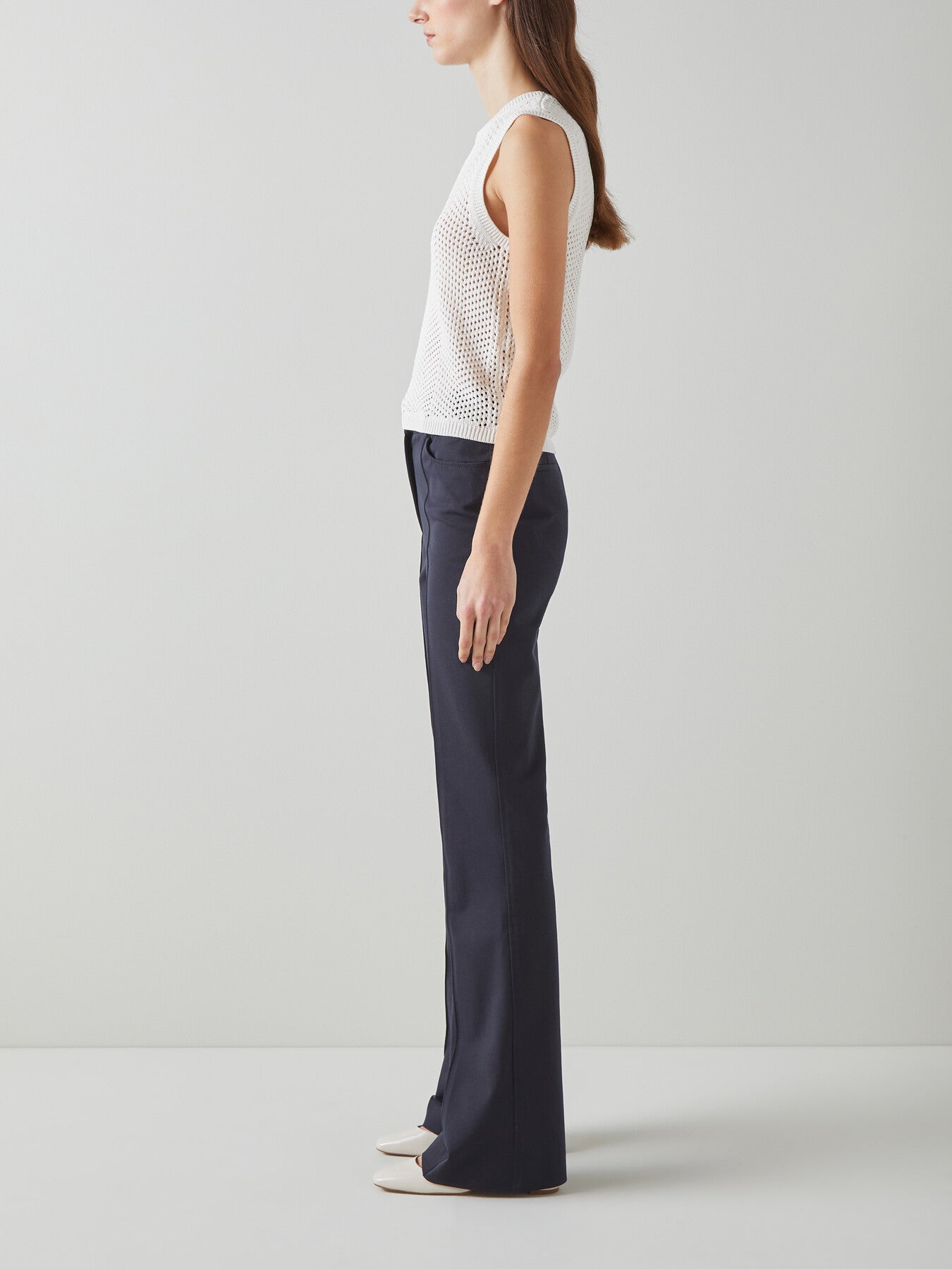 Susie Navy Cotton-Blend  Flared Trousers