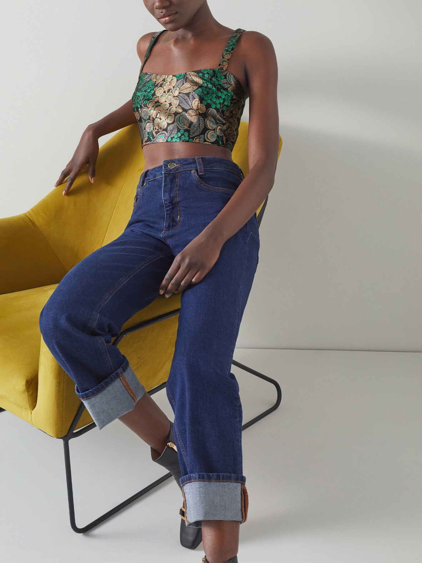 Charlotte Metallic Fruit Brocade Crop Top