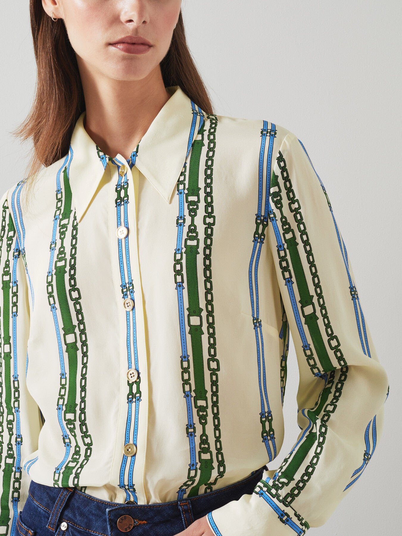 Hardy Cream Belt Print Viscose-Silk Blend Shirt