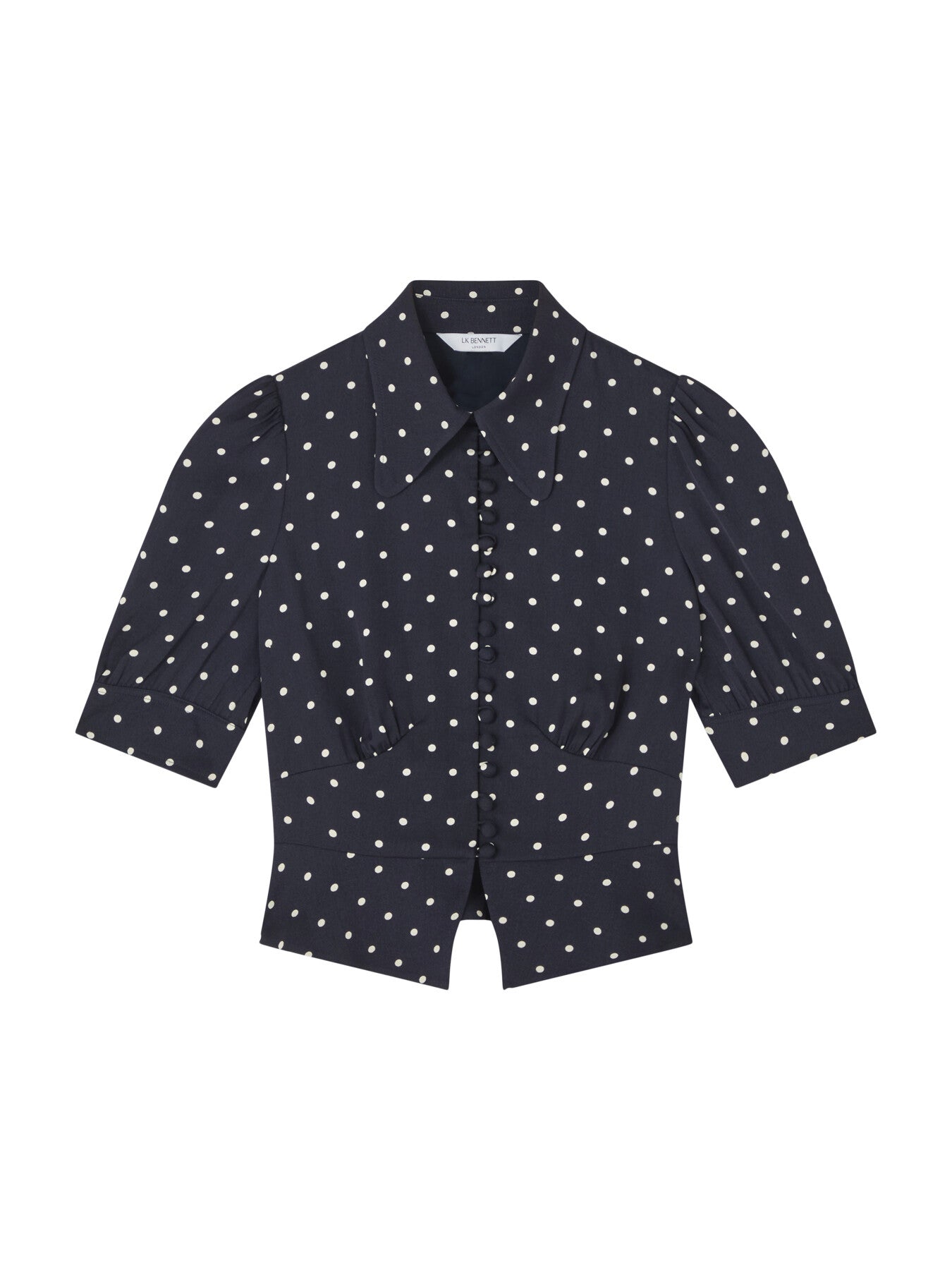 Elsie Spring Navy & Birch Viscose 40'S Polka Dot Button