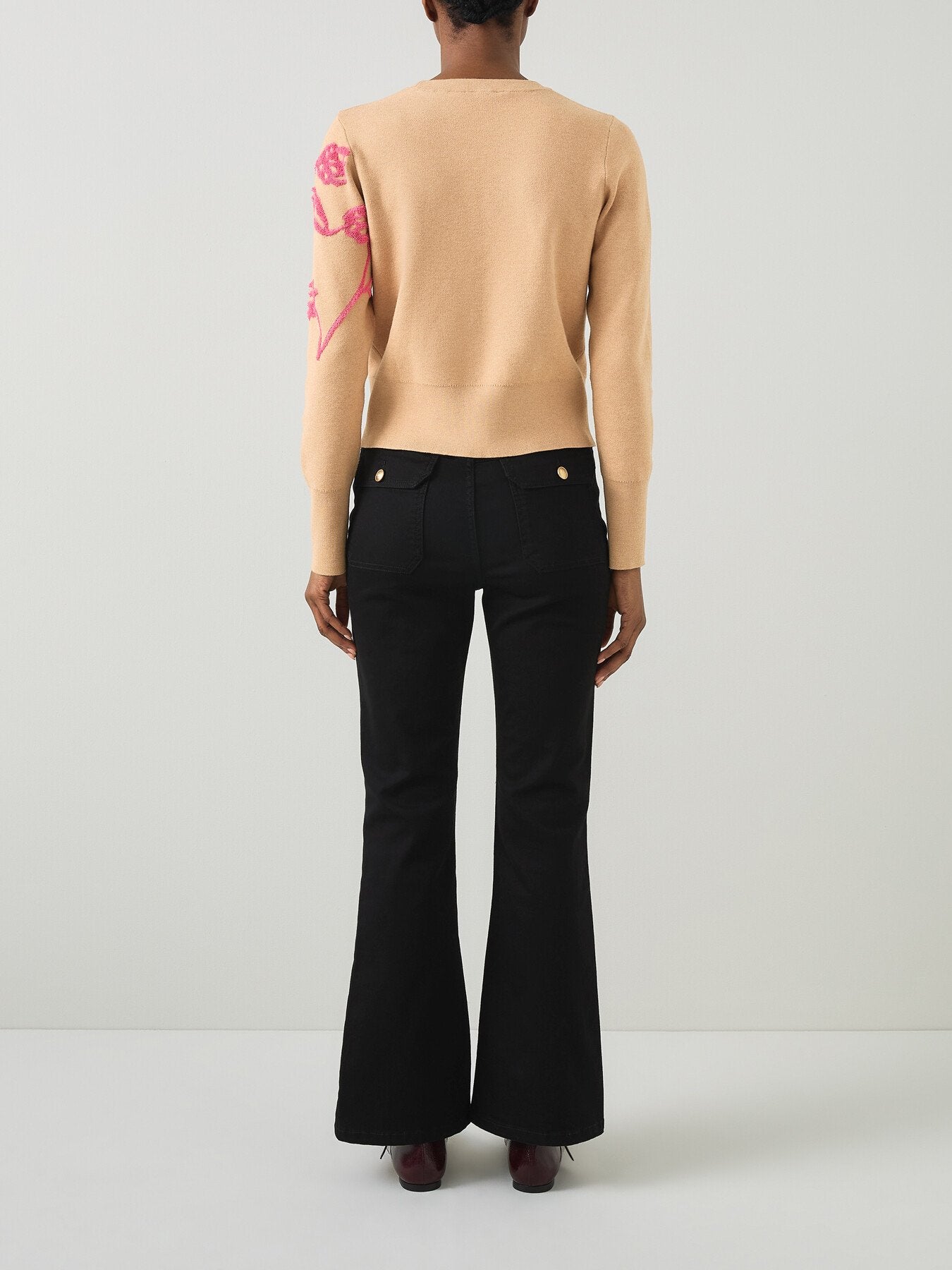 Henrietta Camel & Bright Pink Flower Detail Jumper