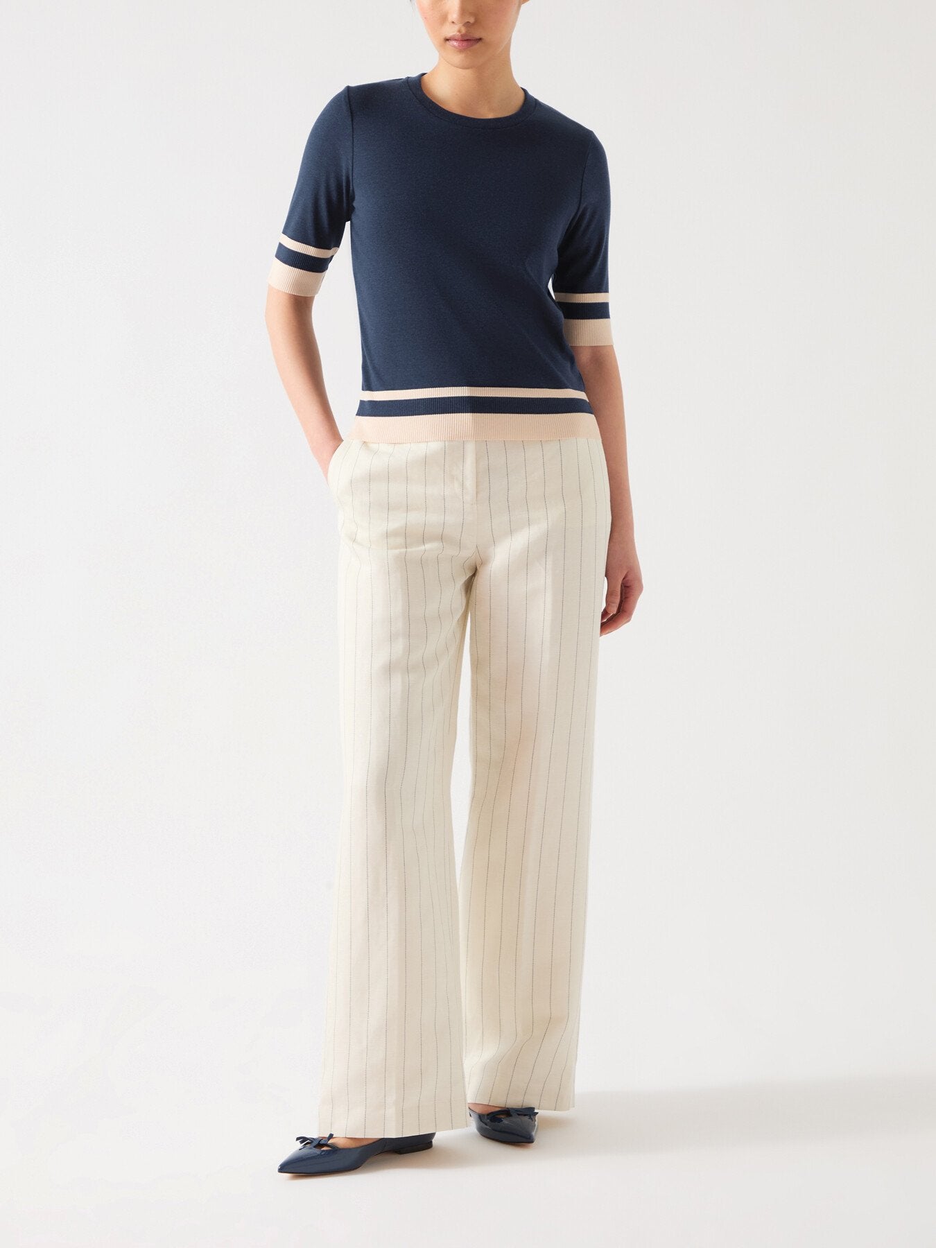 Micha Spring Navy &Birch Cotton Blend Ribstart Jersey T