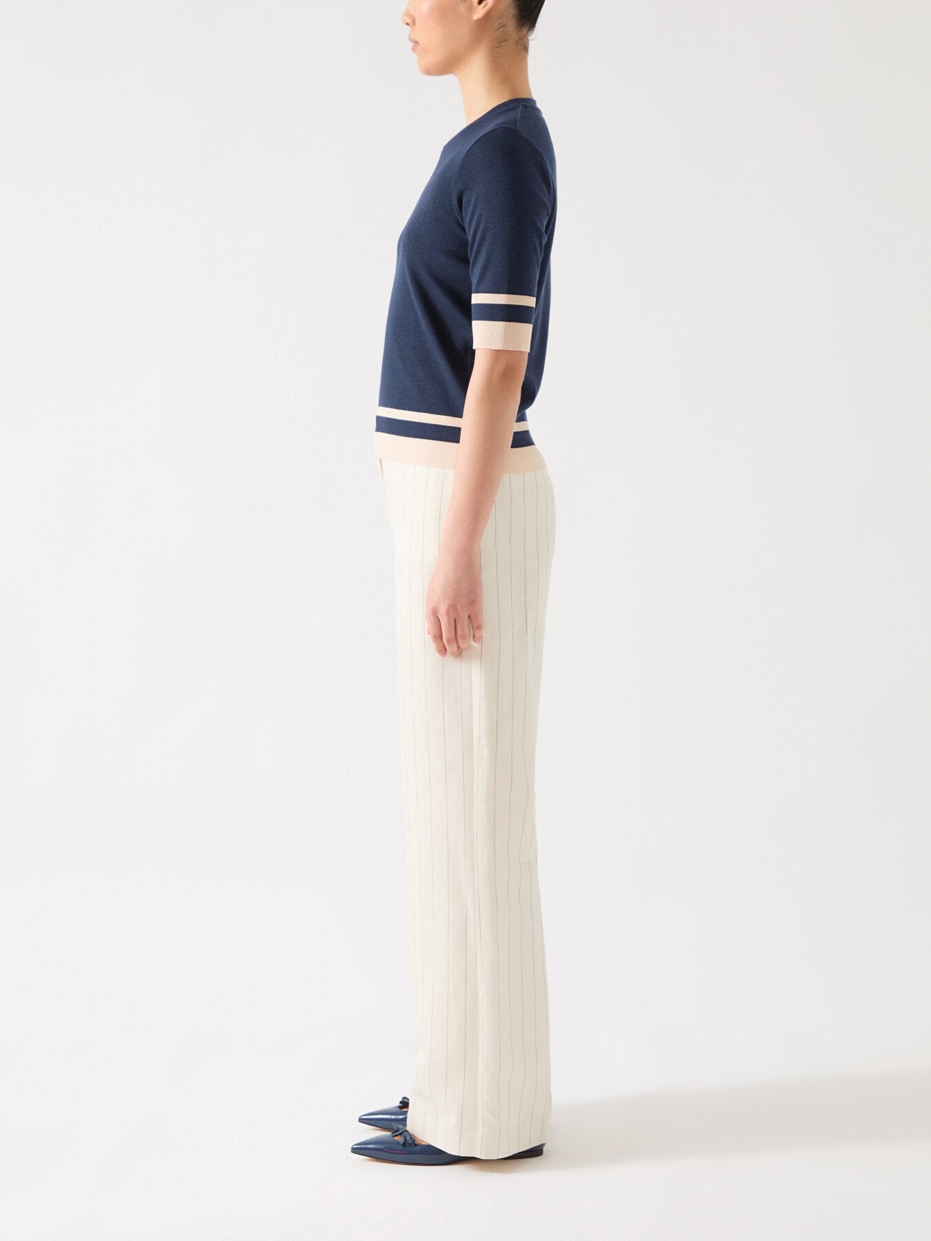 Micha Spring Navy &Birch Cotton Blend Ribstart Jersey T