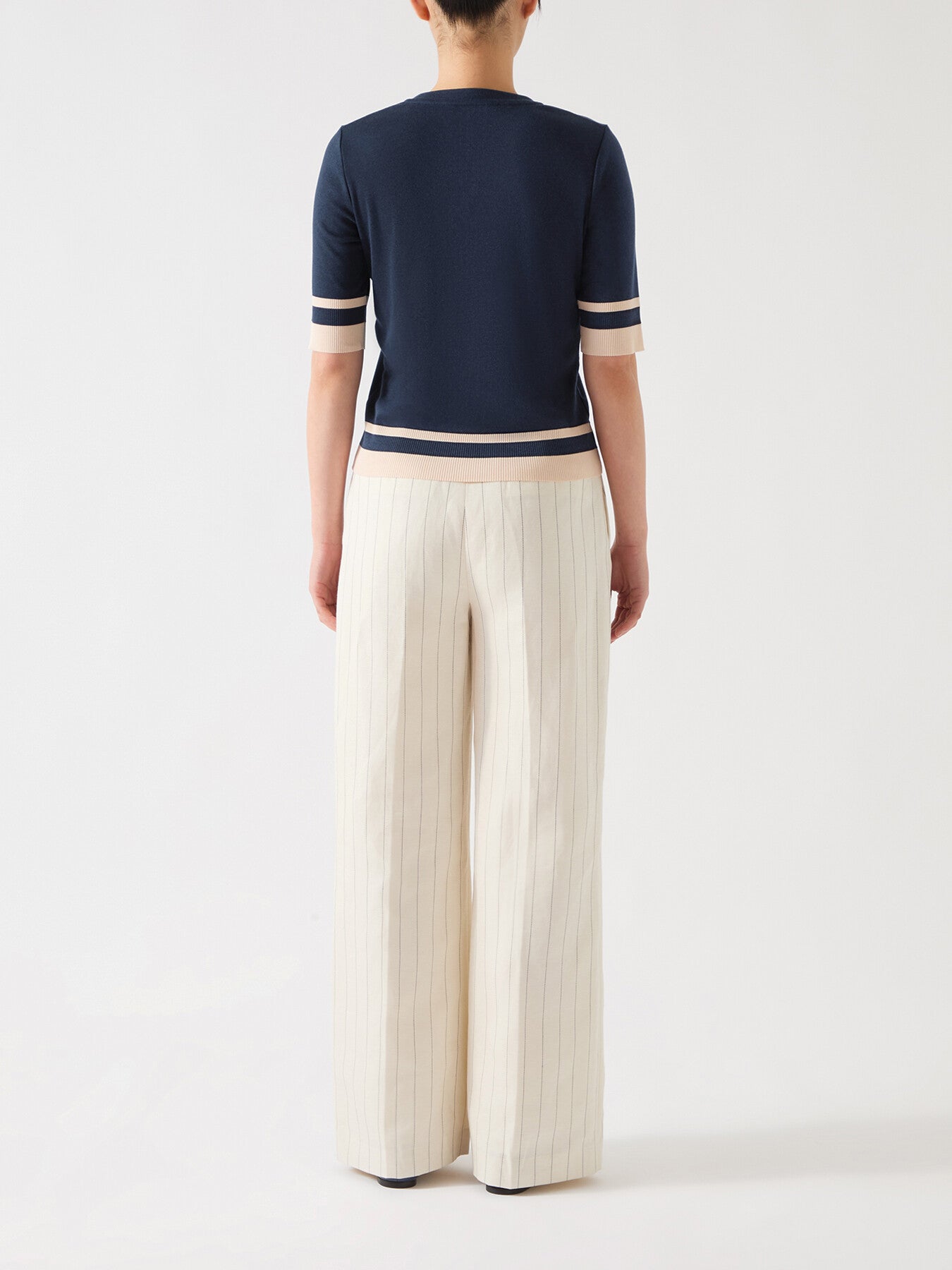 Micha Spring Navy &Birch Cotton Blend Ribstart Jersey T