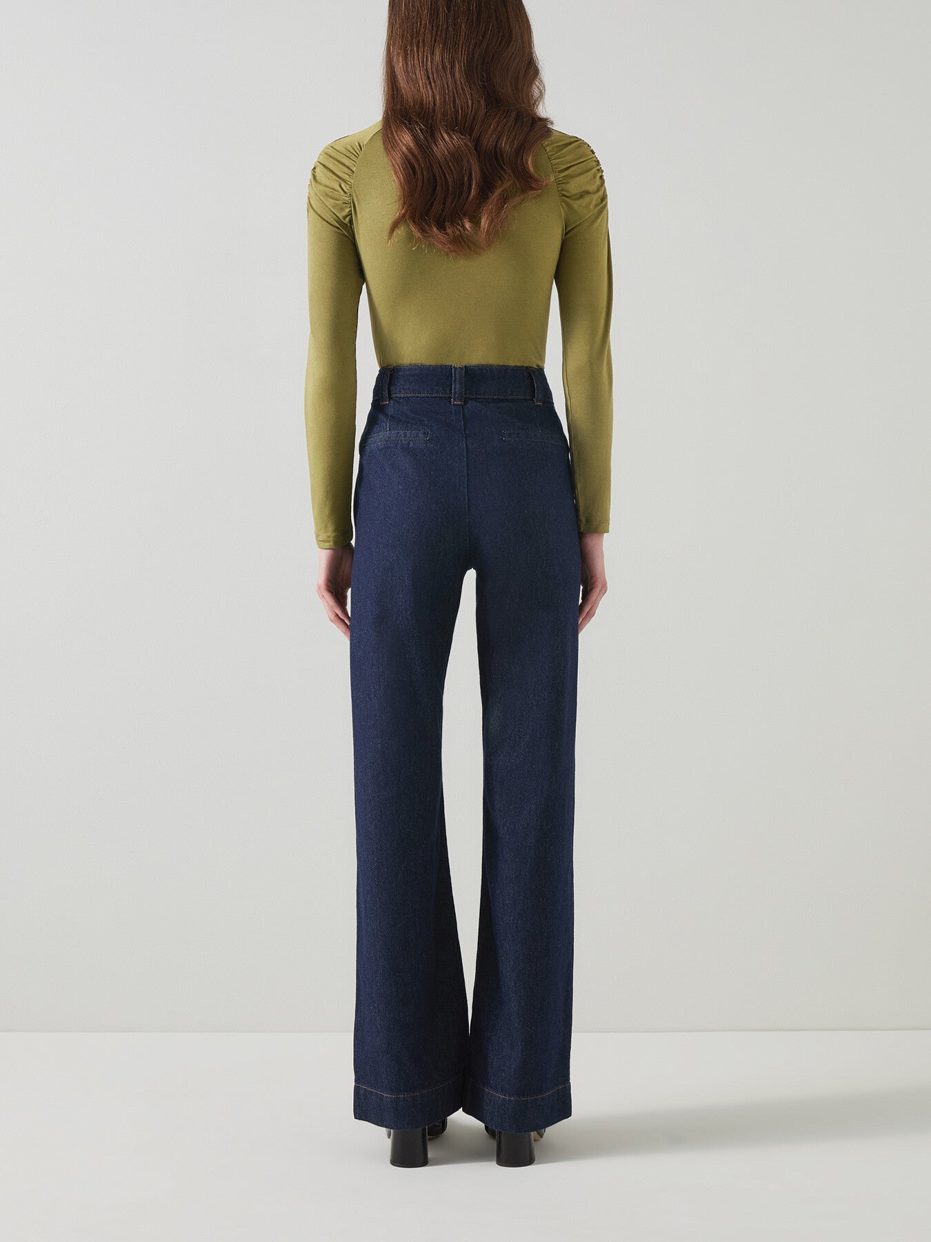 Lacey Olive Gathered Shoulder Turtle Neck Jersey Top