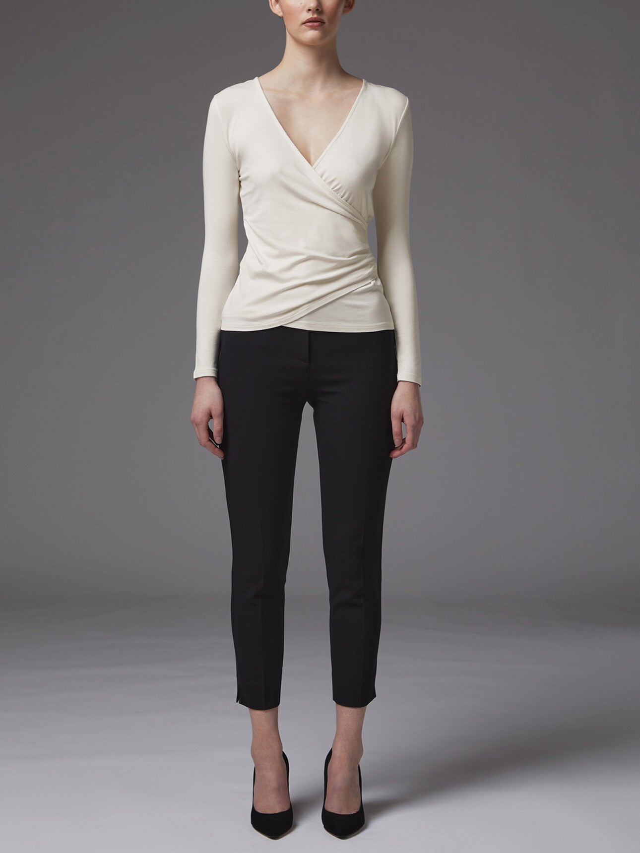 Eames Ivory Jersey Wrap Top