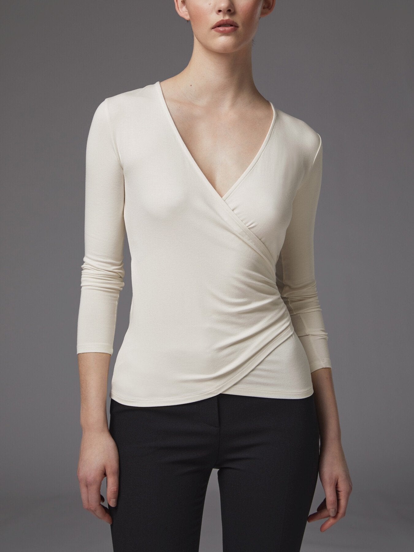 Eames Ivory Jersey Wrap Top