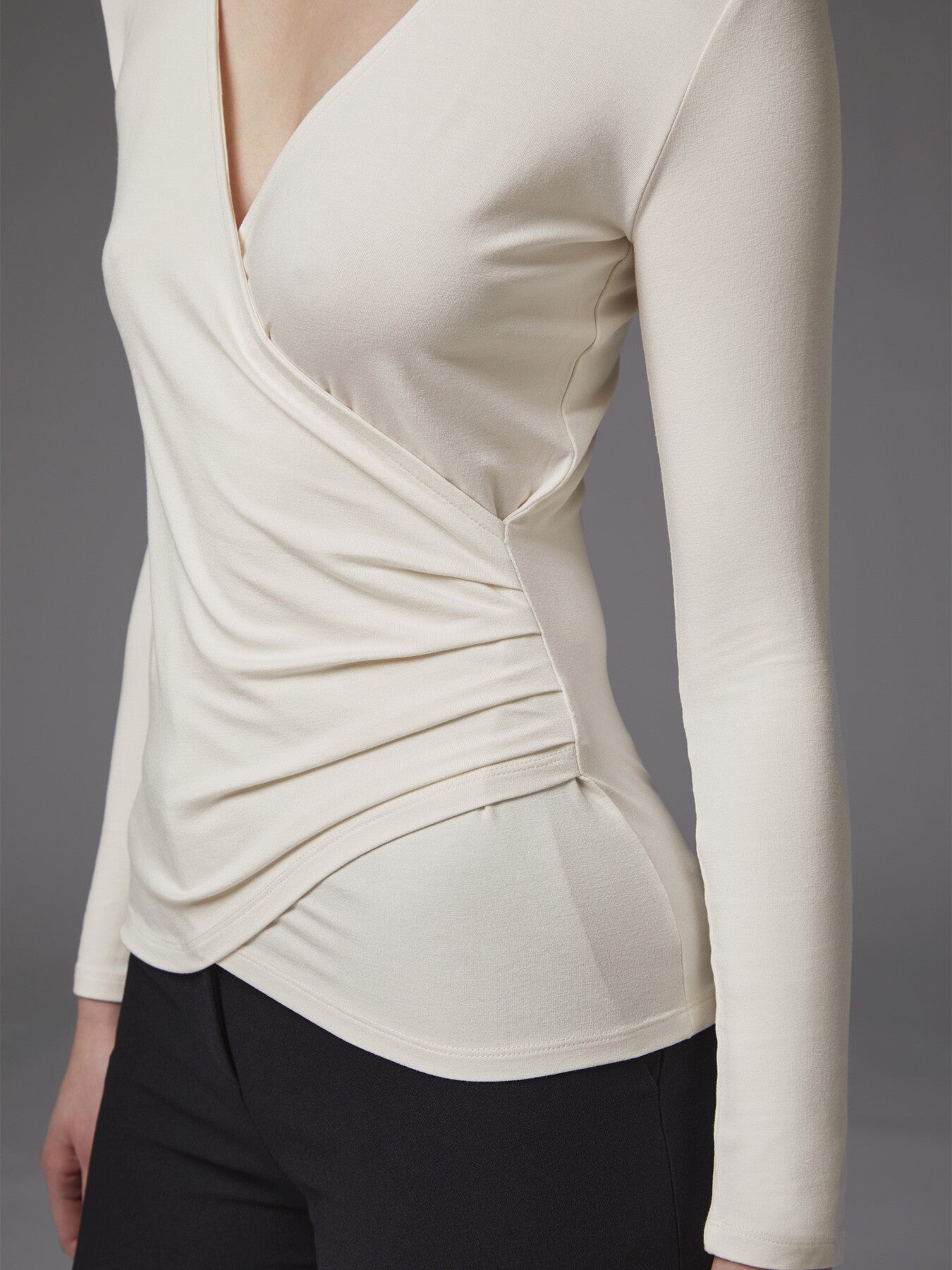 Eames Ivory Jersey Wrap Top