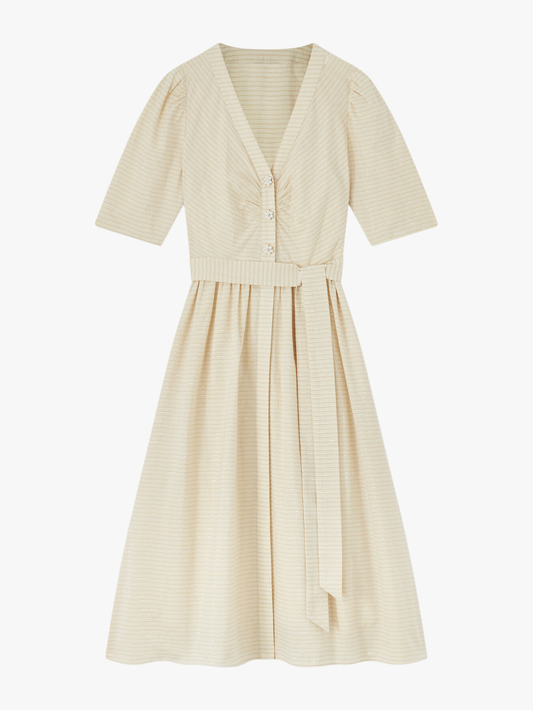 LK Bennett Hendrick Beige and Silver Stripe Cotton Dress