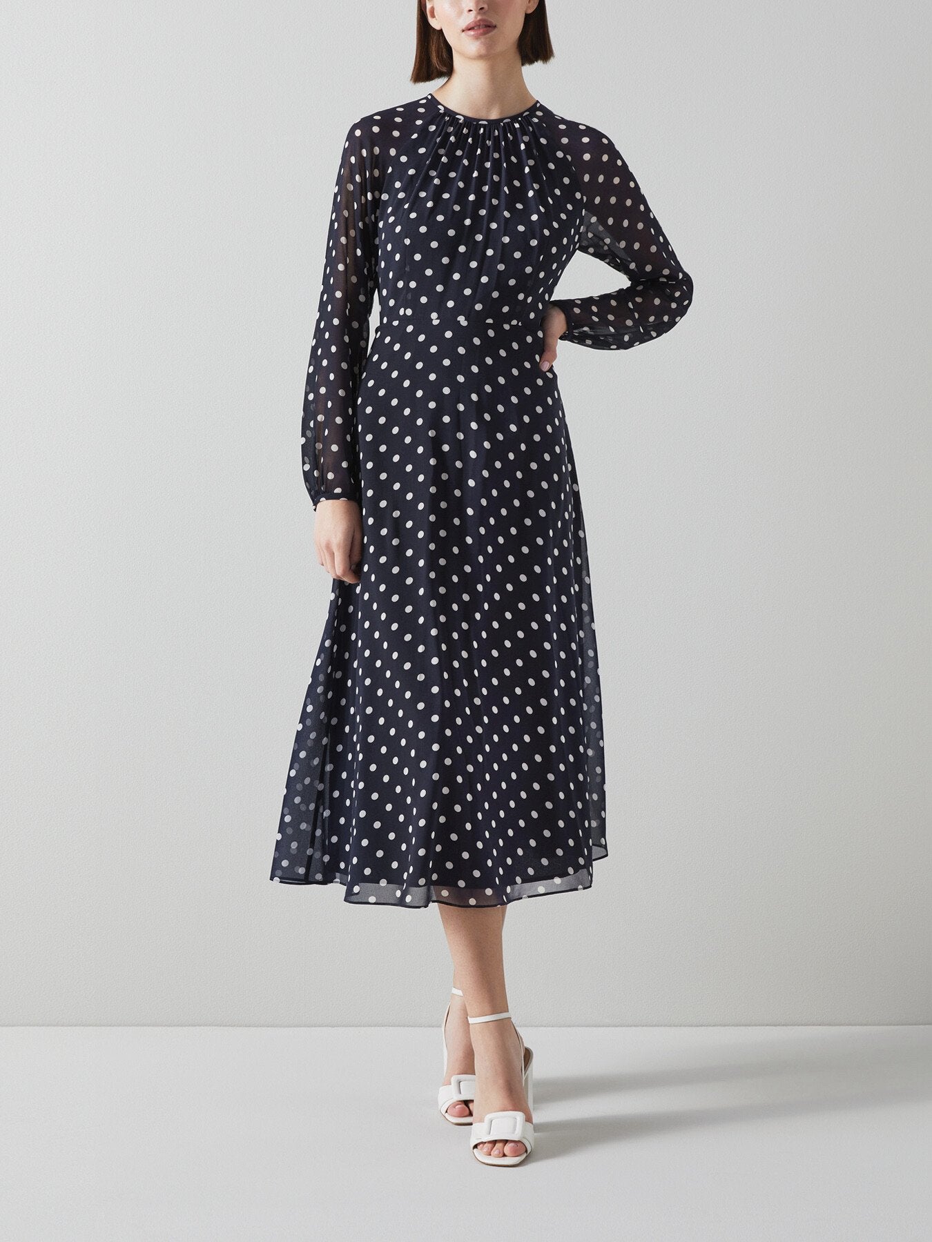 Addison Navy And Cream Spot Recycled Polyester Dress