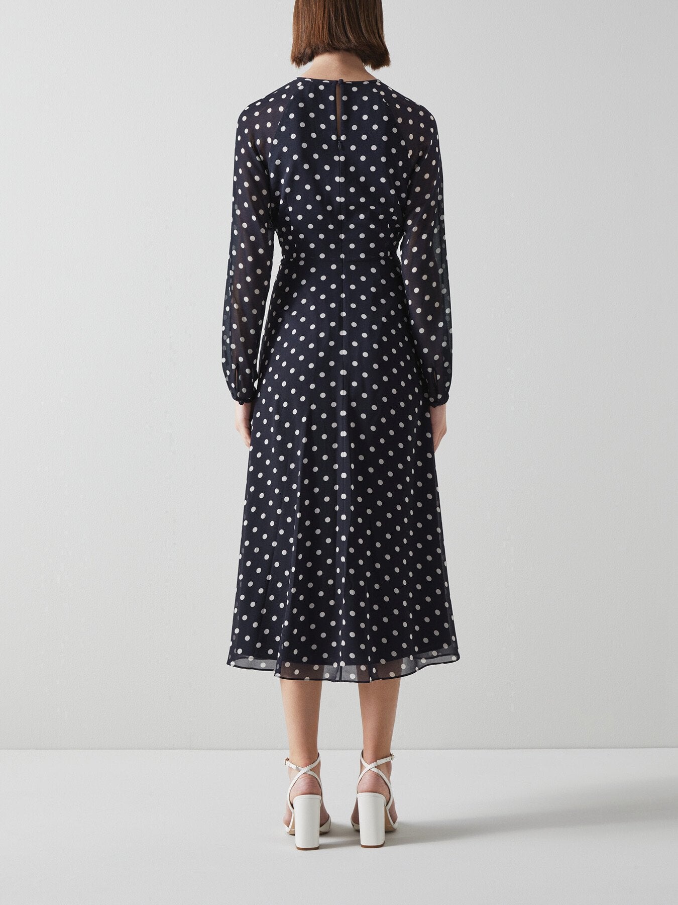 Addison Navy And Cream Spot Recycled Polyester Dress