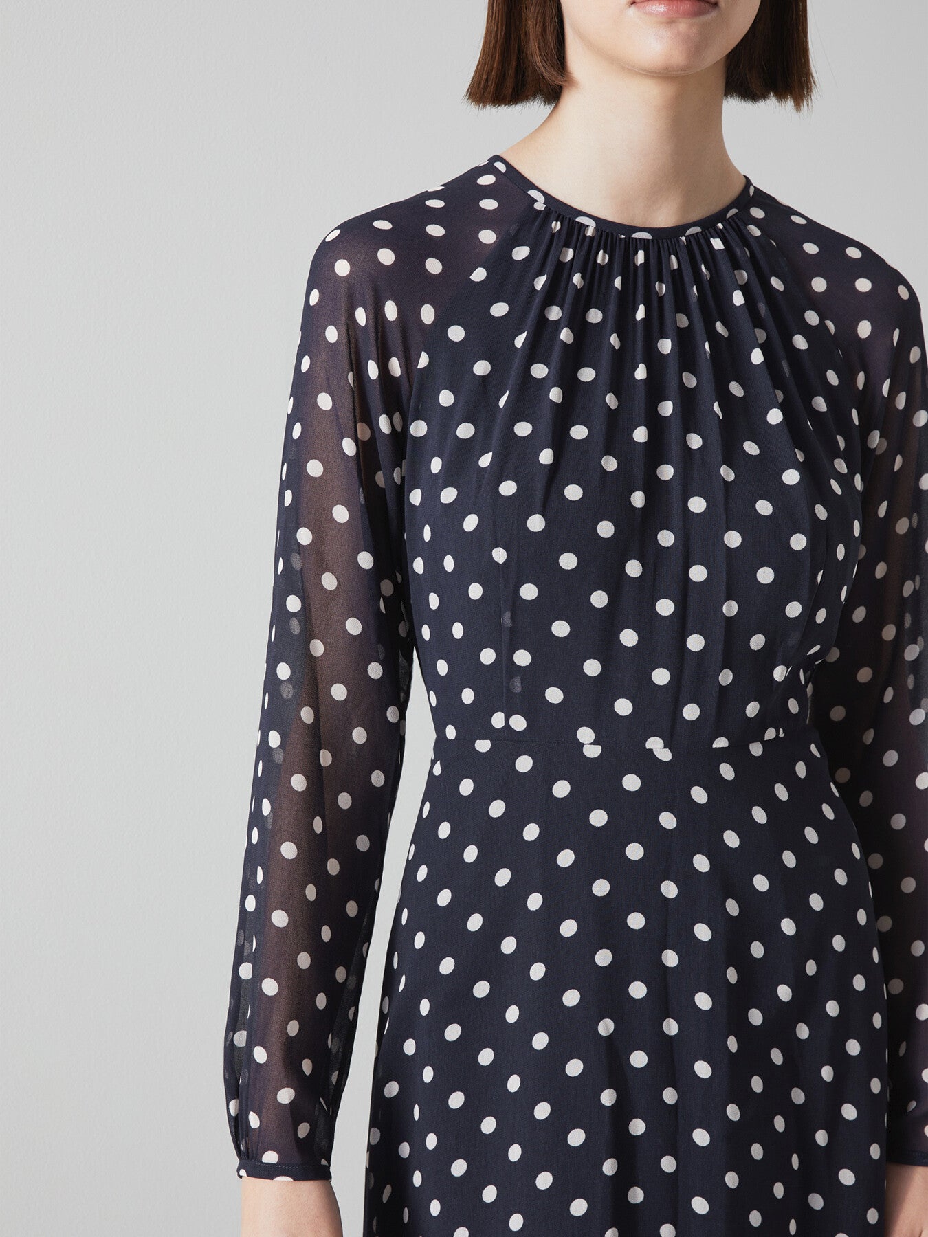 Addison Navy And Cream Spot Recycled Polyester Dress