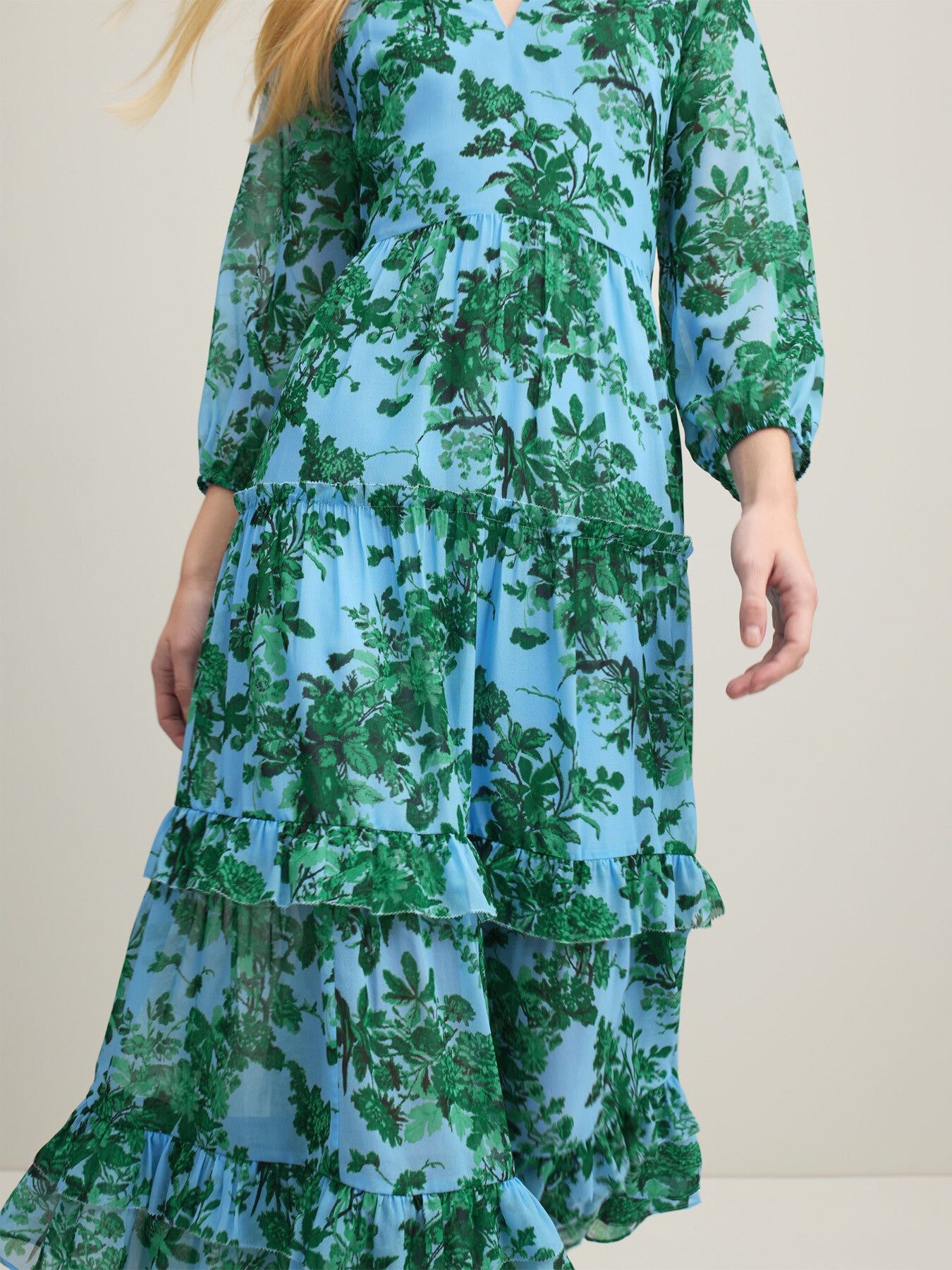 Eleanor Neon Garden Print Recycled Polyester Tiered Dre